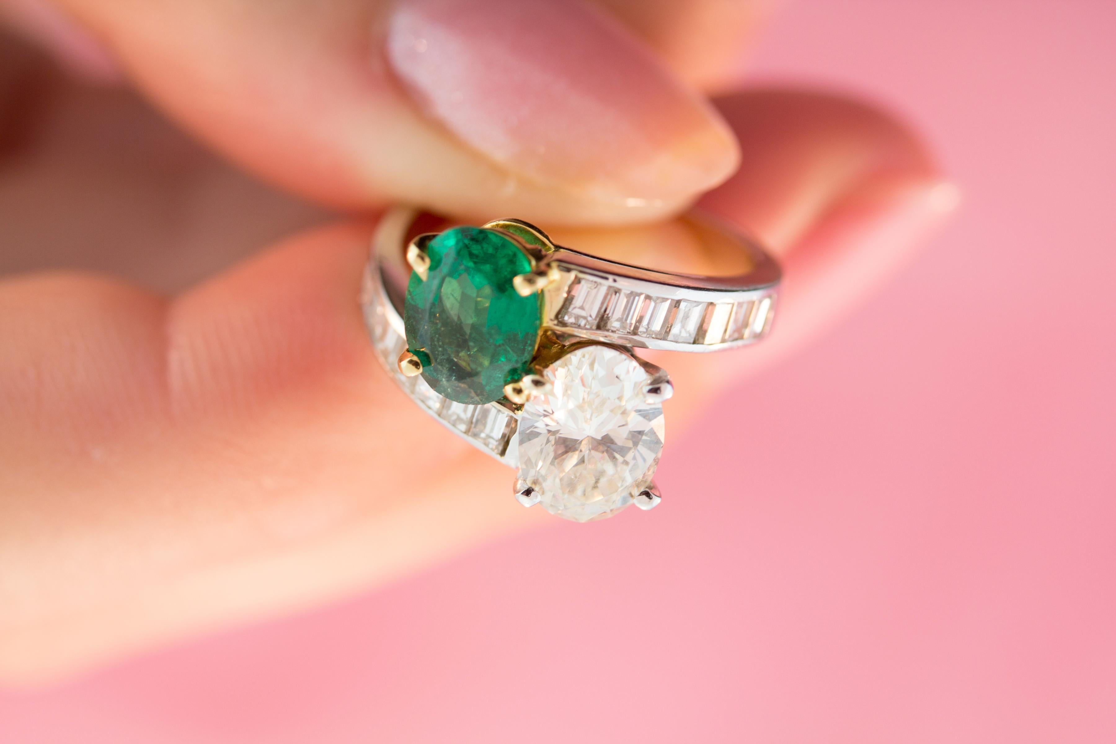 Ella Gafter Emerald Diamond Crossover Ring For Sale 1