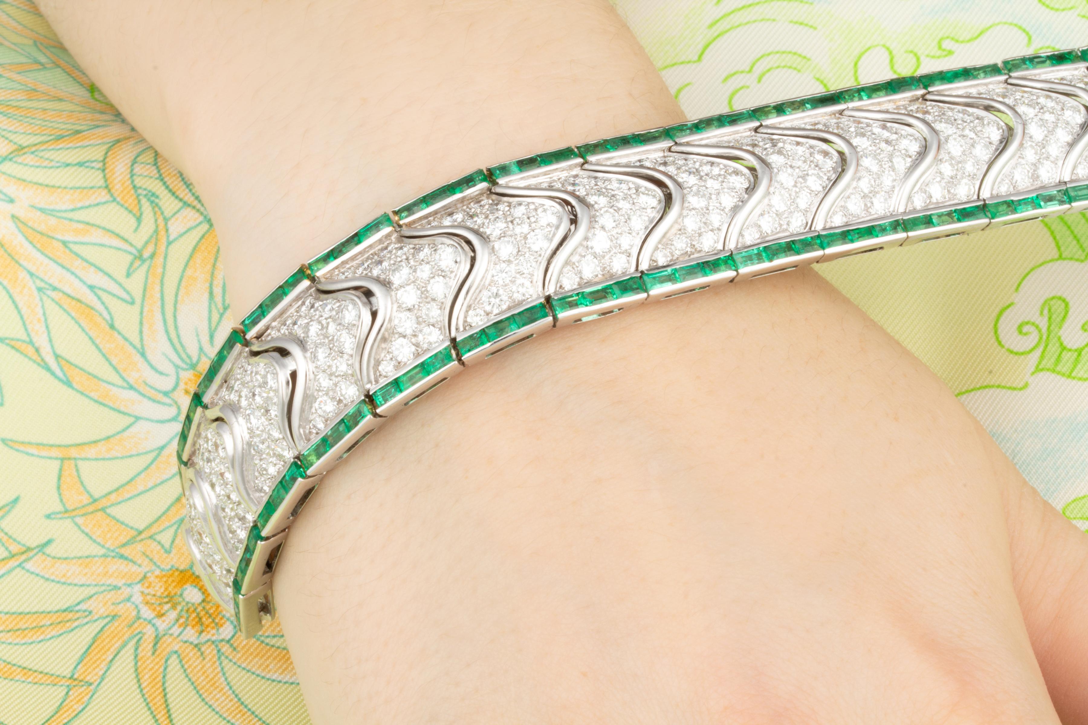 Artist Ella Gafter Emerald Diamond Cuff Bracelet For Sale