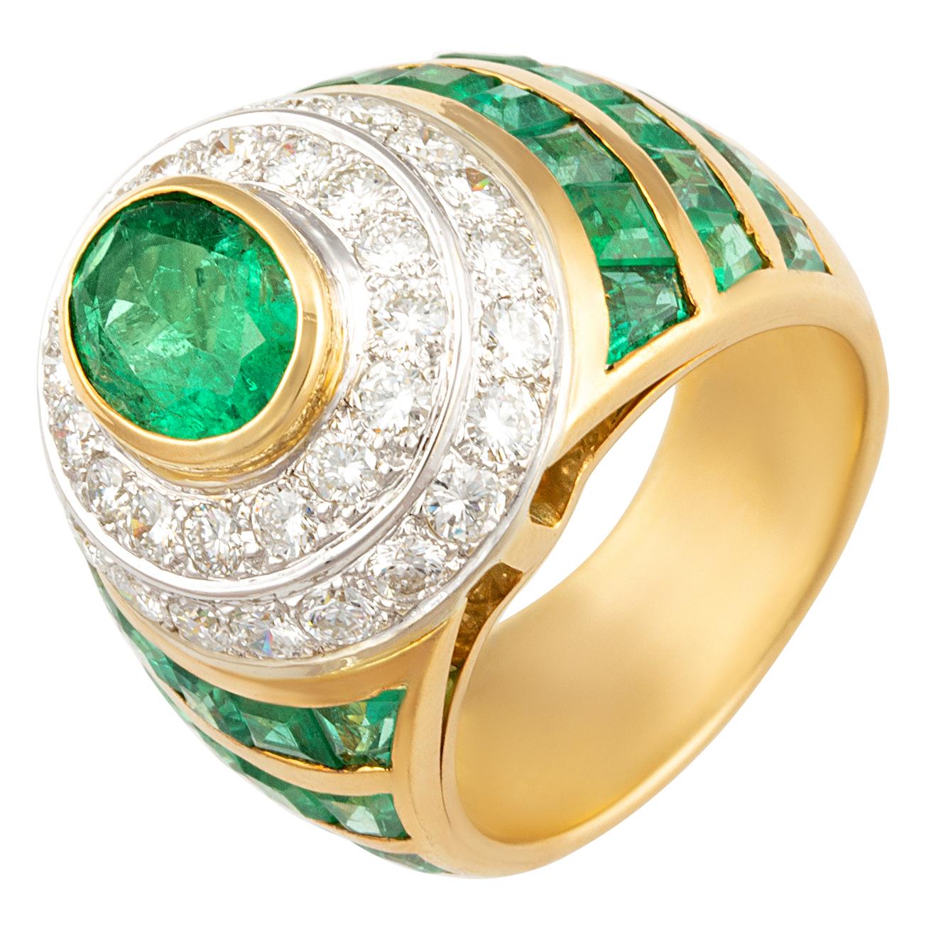 Emerald Diamond Cocktail Ring Dome Design by Ella Gafter For Sale