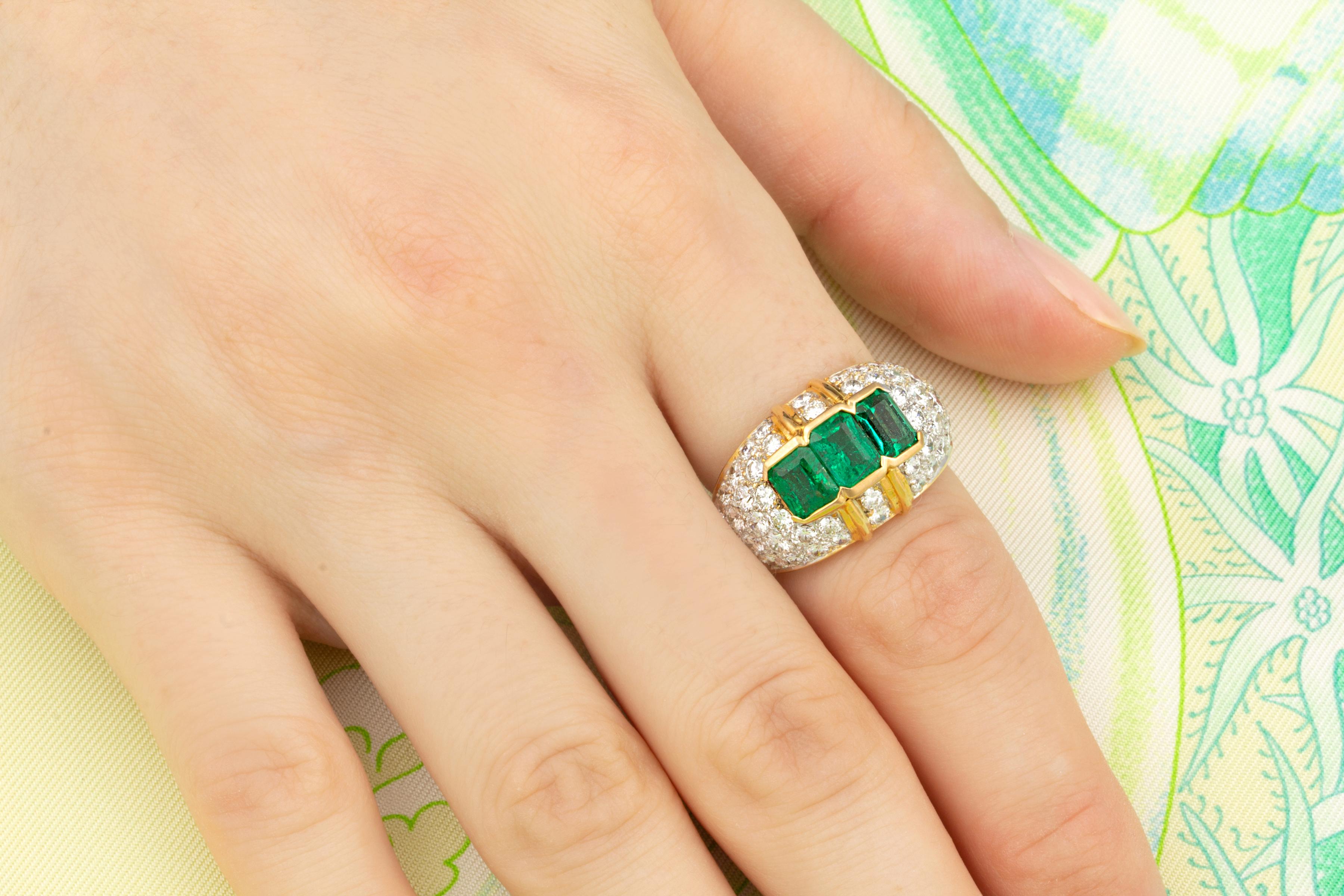 Artist Ella Gafter Emerald Diamond Dome Ring For Sale