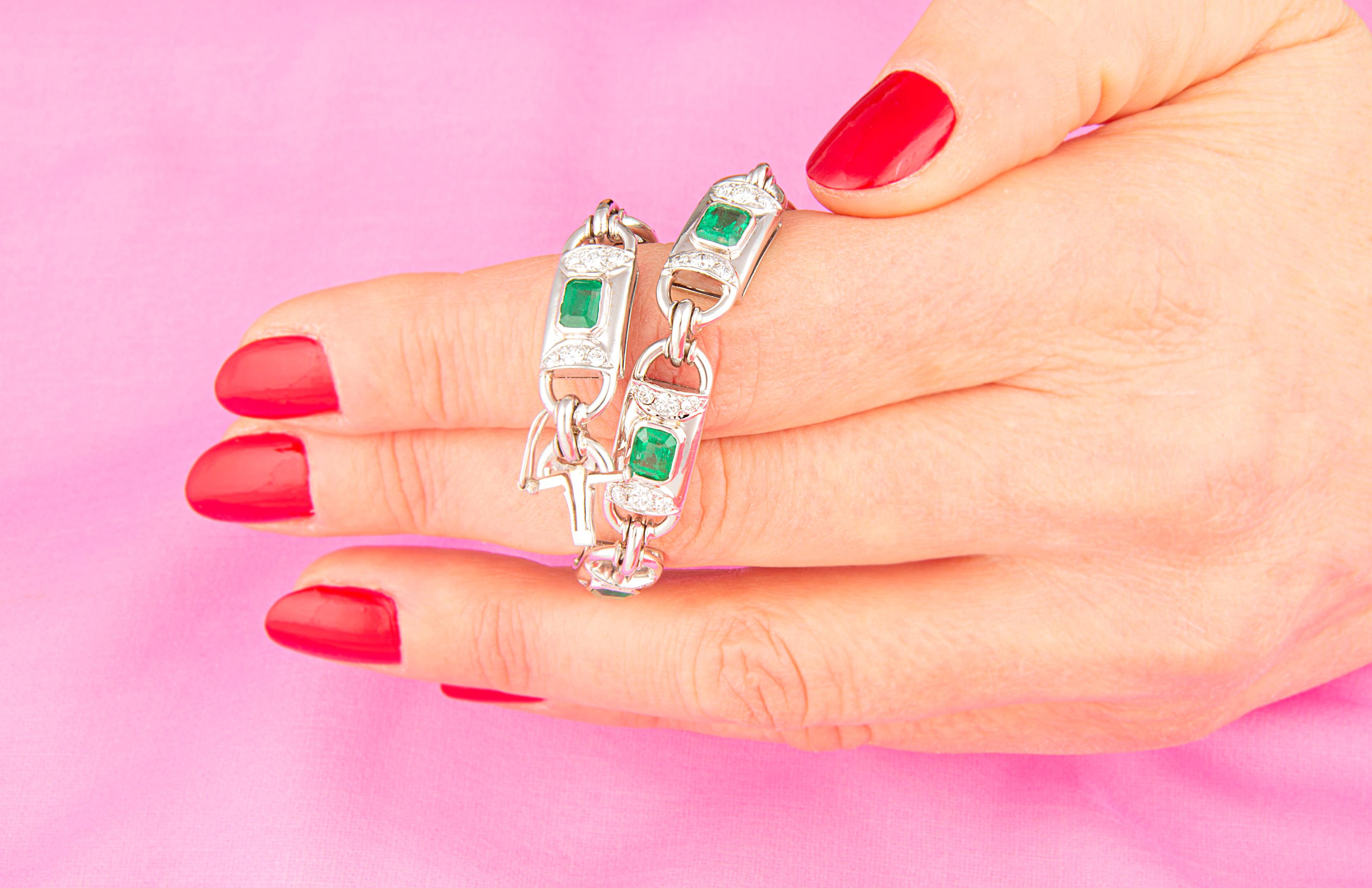 Ella Gafter Emerald Diamond Flexible Tennis Bracelet For Sale 2