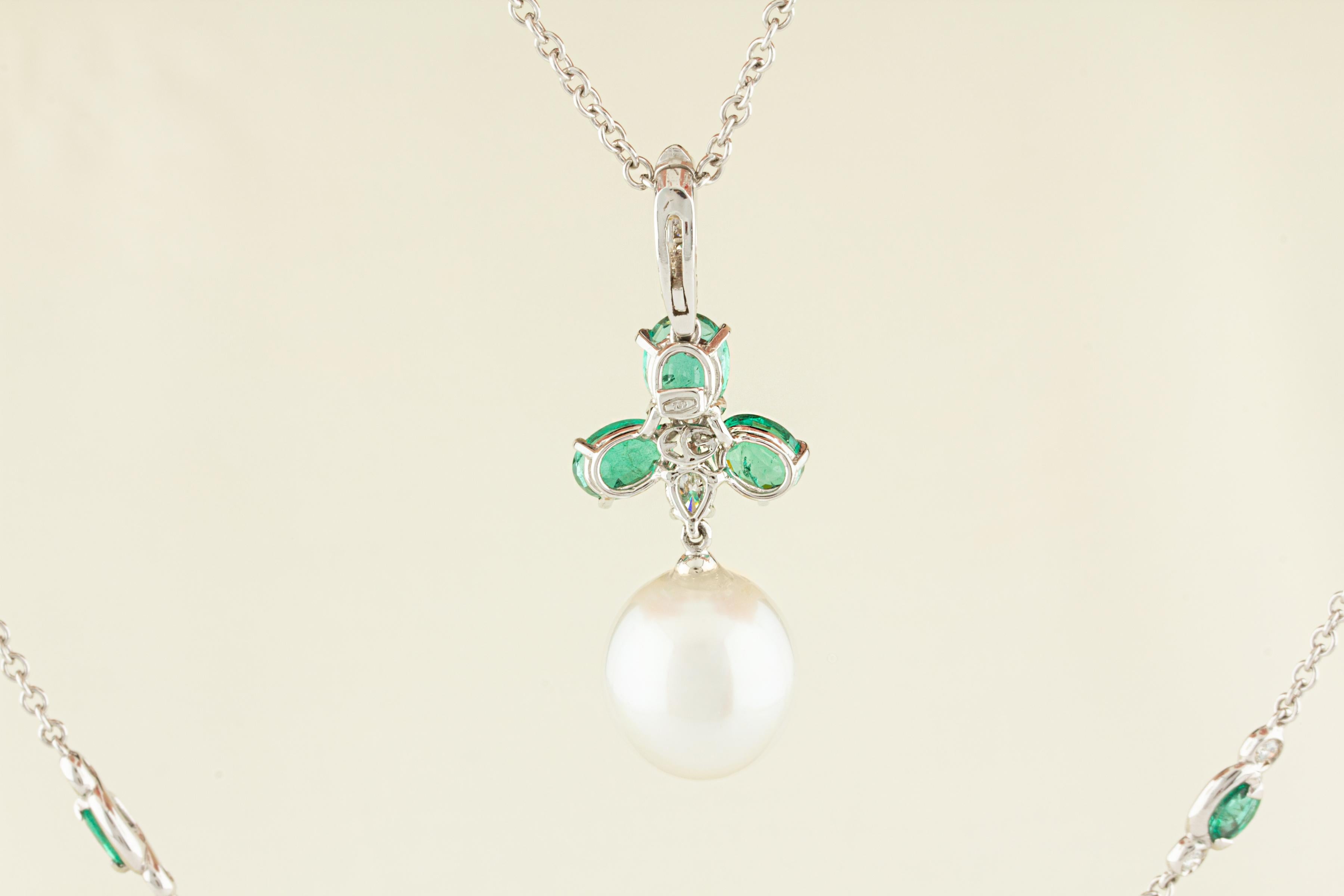 Men's Ella Gafter Emerald Diamond Pearl Pendant Necklace For Sale