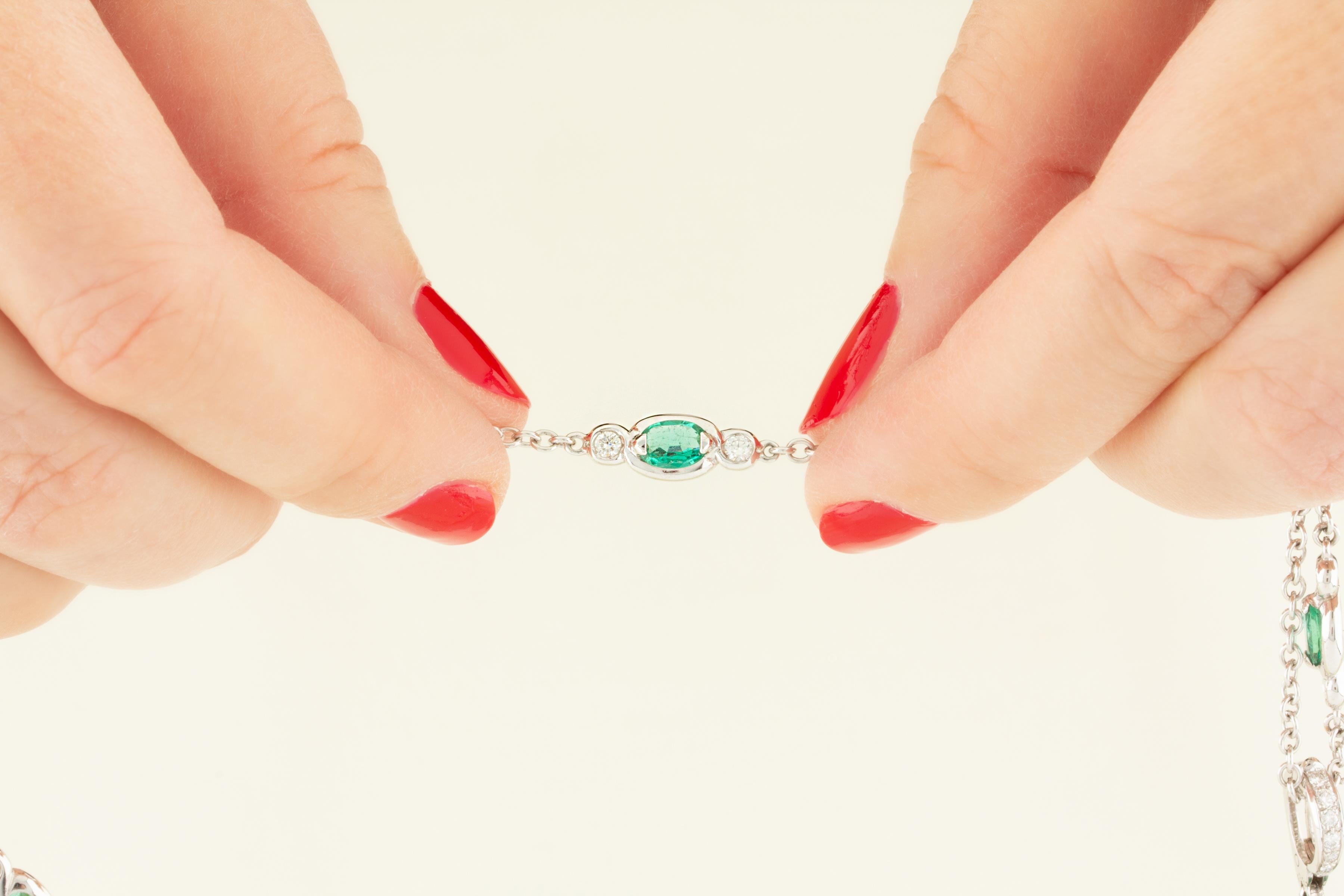 Ella Gafter Emerald Diamond Pearl Pendant Necklace For Sale 2