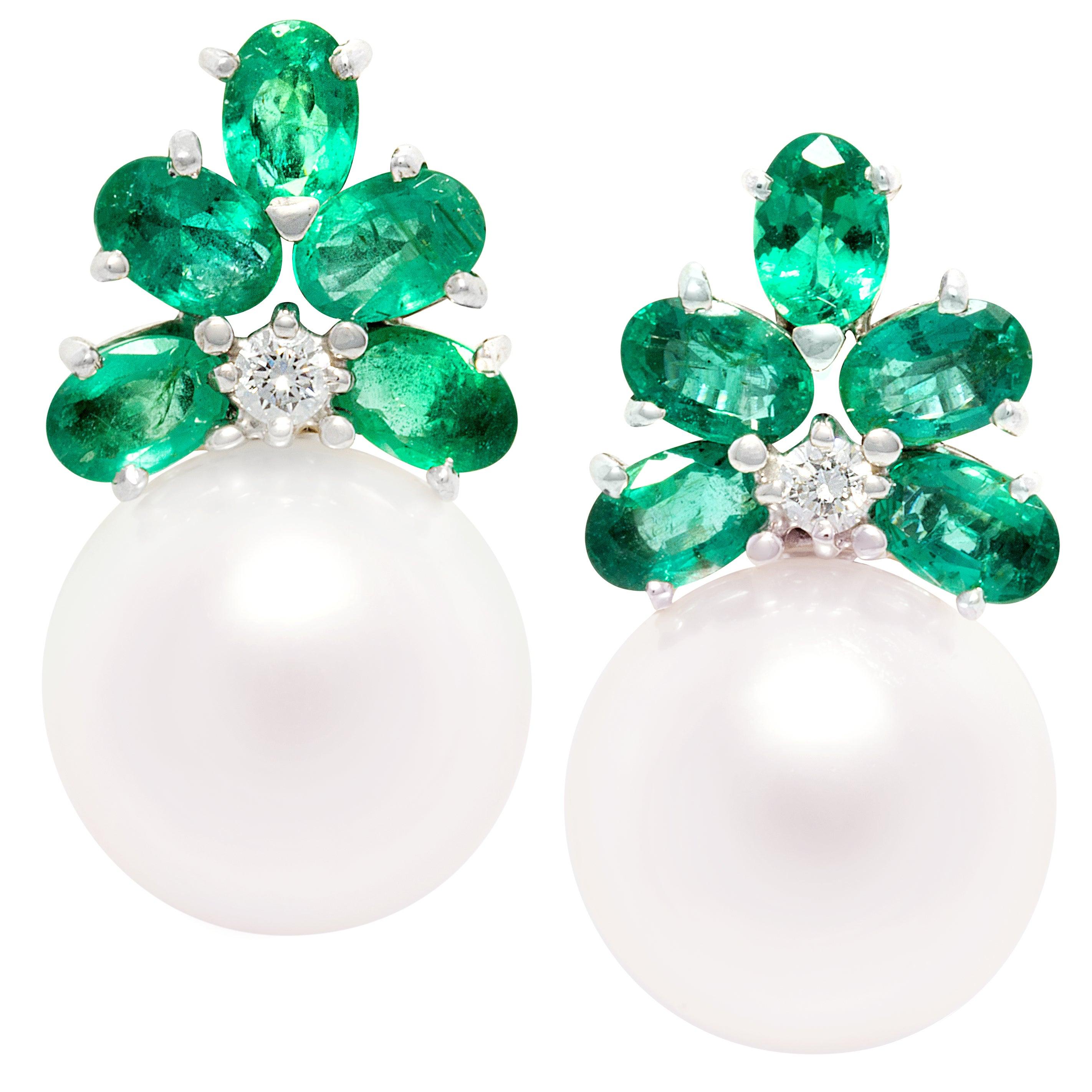 Ella Gafter Emerald Pearl Earrings For Sale