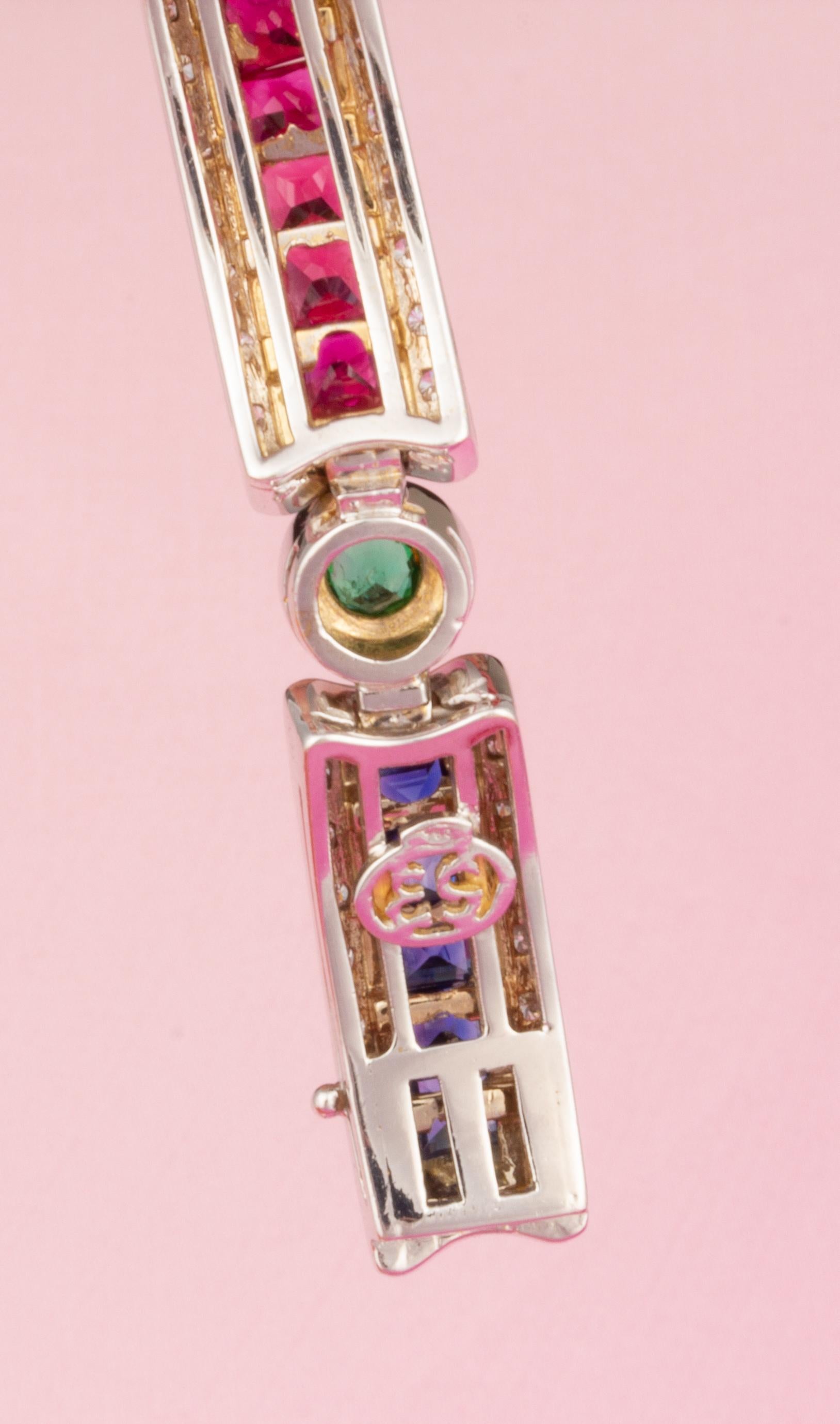 Ella Gafter Emerald Sapphire Ruby Diamond Bracelet For Sale 1
