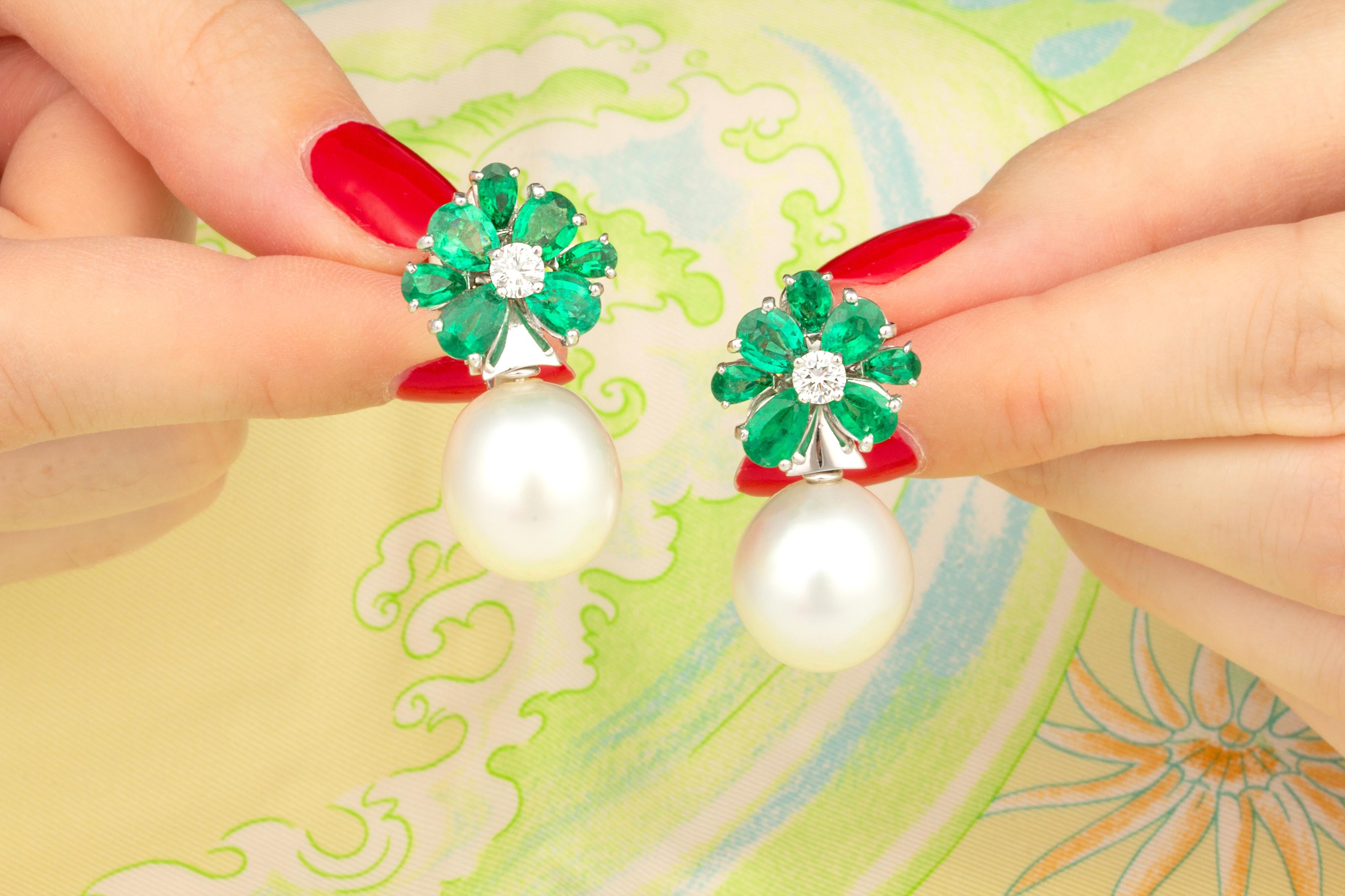 emerald and pearl drop earrings