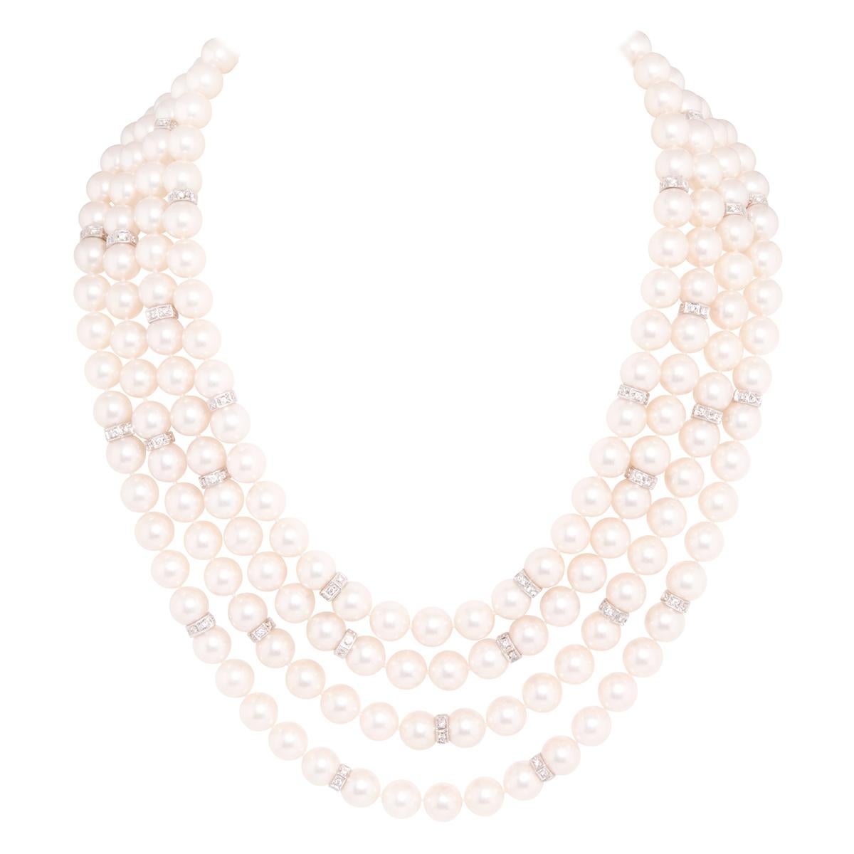 Ella Gafter Vierreihige Perlen-Diamant-Halskette