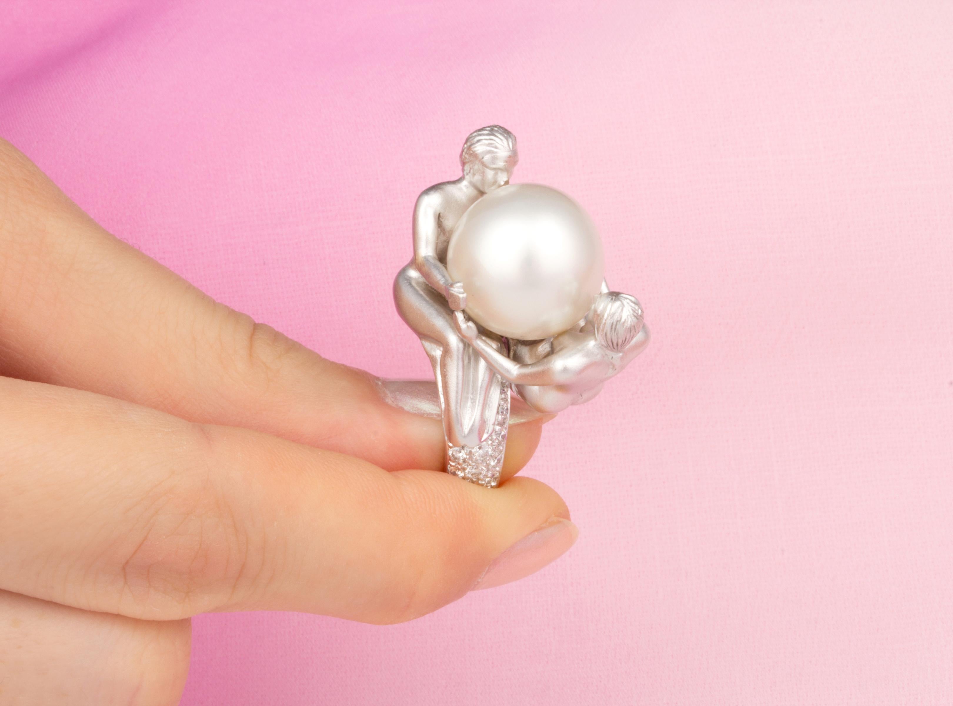 Ella Gafter Gemini Diamond 15mm Pearl Zodiac Ring For Sale 6