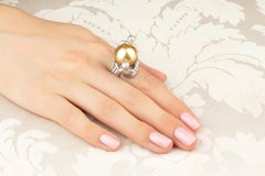 Gemini Zodiac Cocktail Ring Golden Pearl Diamonds Design by Ella Gafter