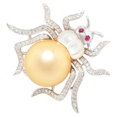 Perle dorée et diamantée Ella Gafter de 17 mm  Broche araignée 