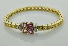 Ella Gafter Golden and Pink Sapphire and Diamonds Gold Flower Tennis Bracelet