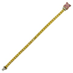 Ella Gafter Golden and Pink Sapphire and Diamonds Gold Flower Tennis Bracelet