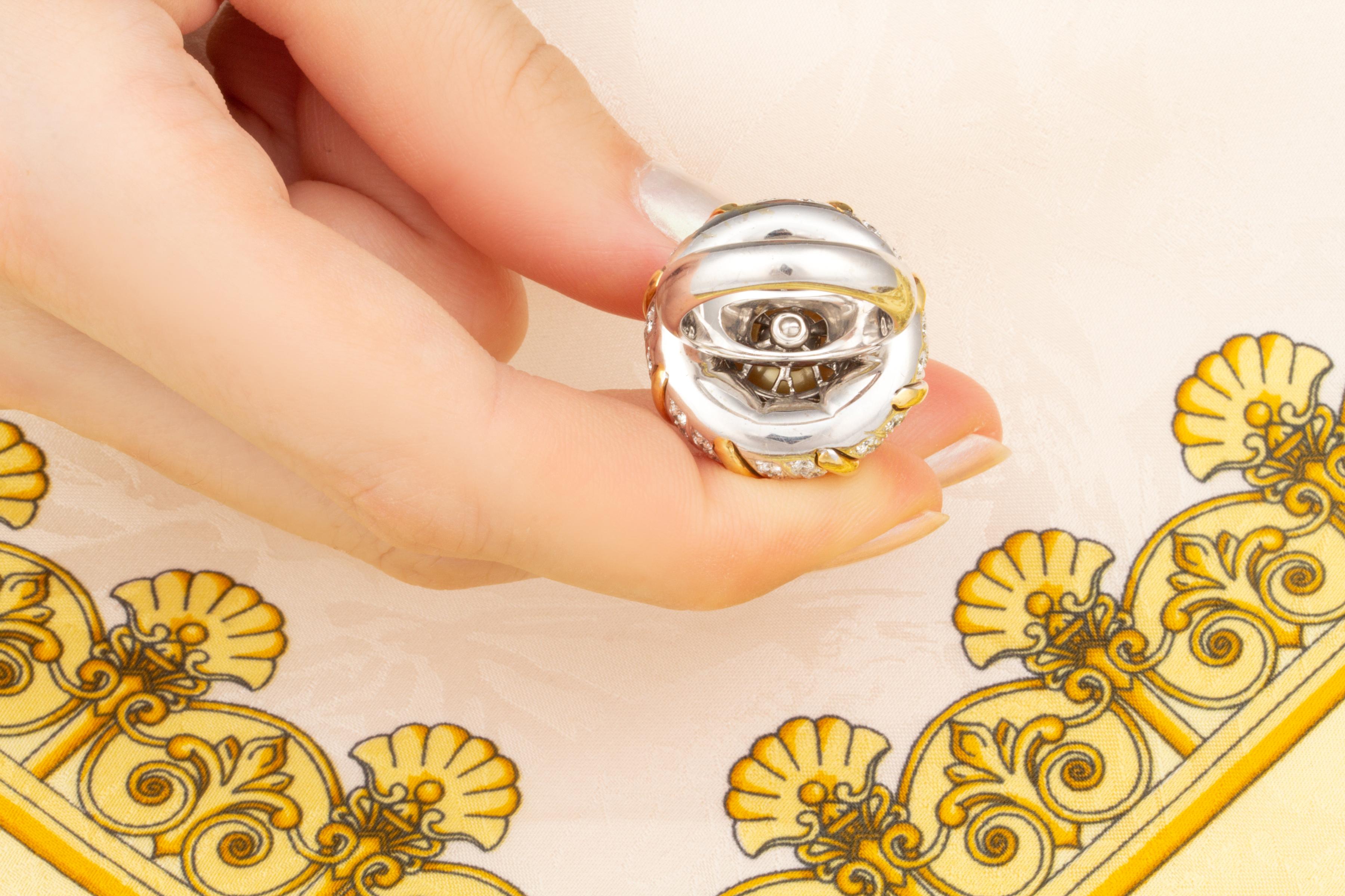 Ella Gafter Golden Pearl 16mm Diamond Ring For Sale 4