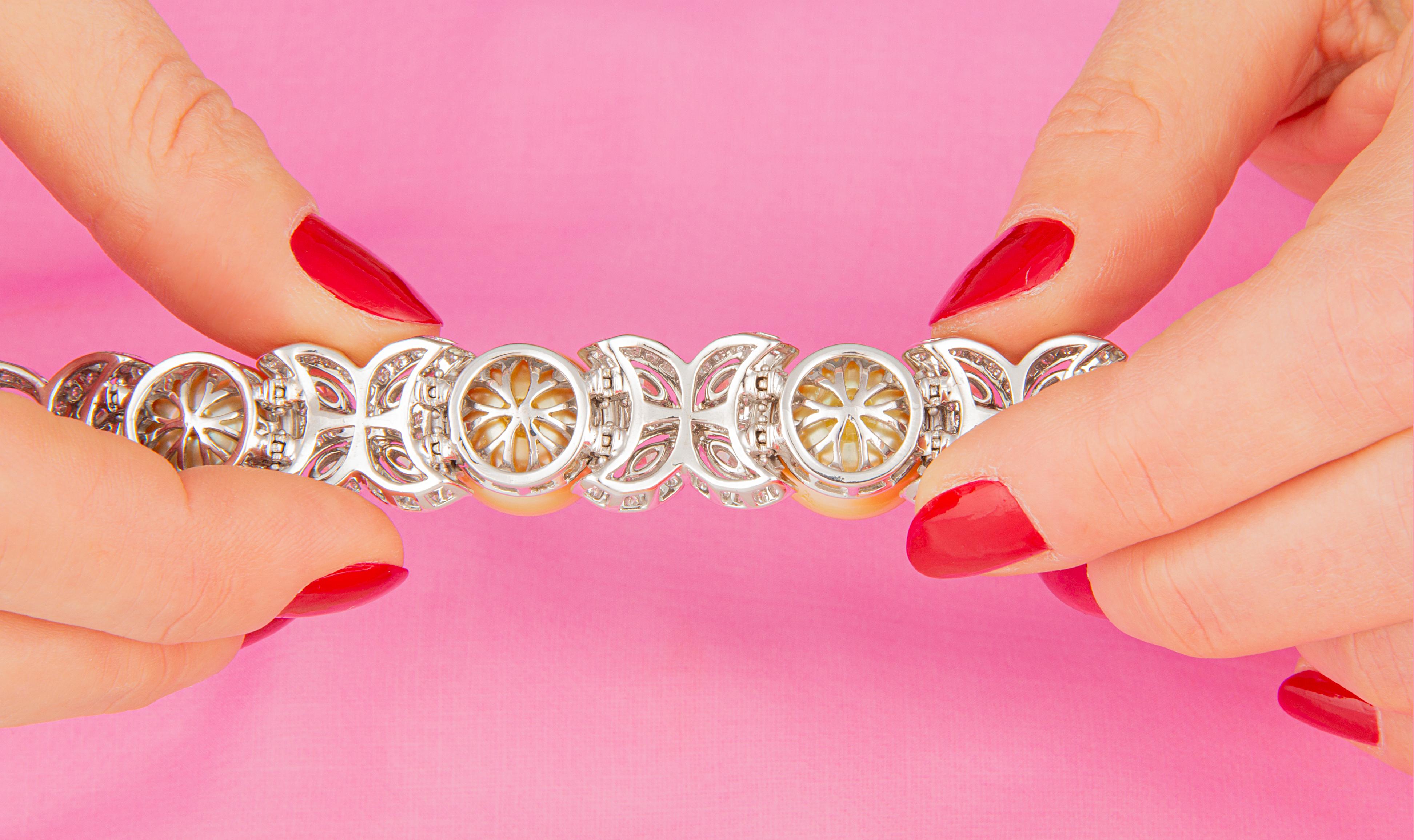 Women's Ella Gafter Golden Pearl Diamond Cuff Bracelet For Sale
