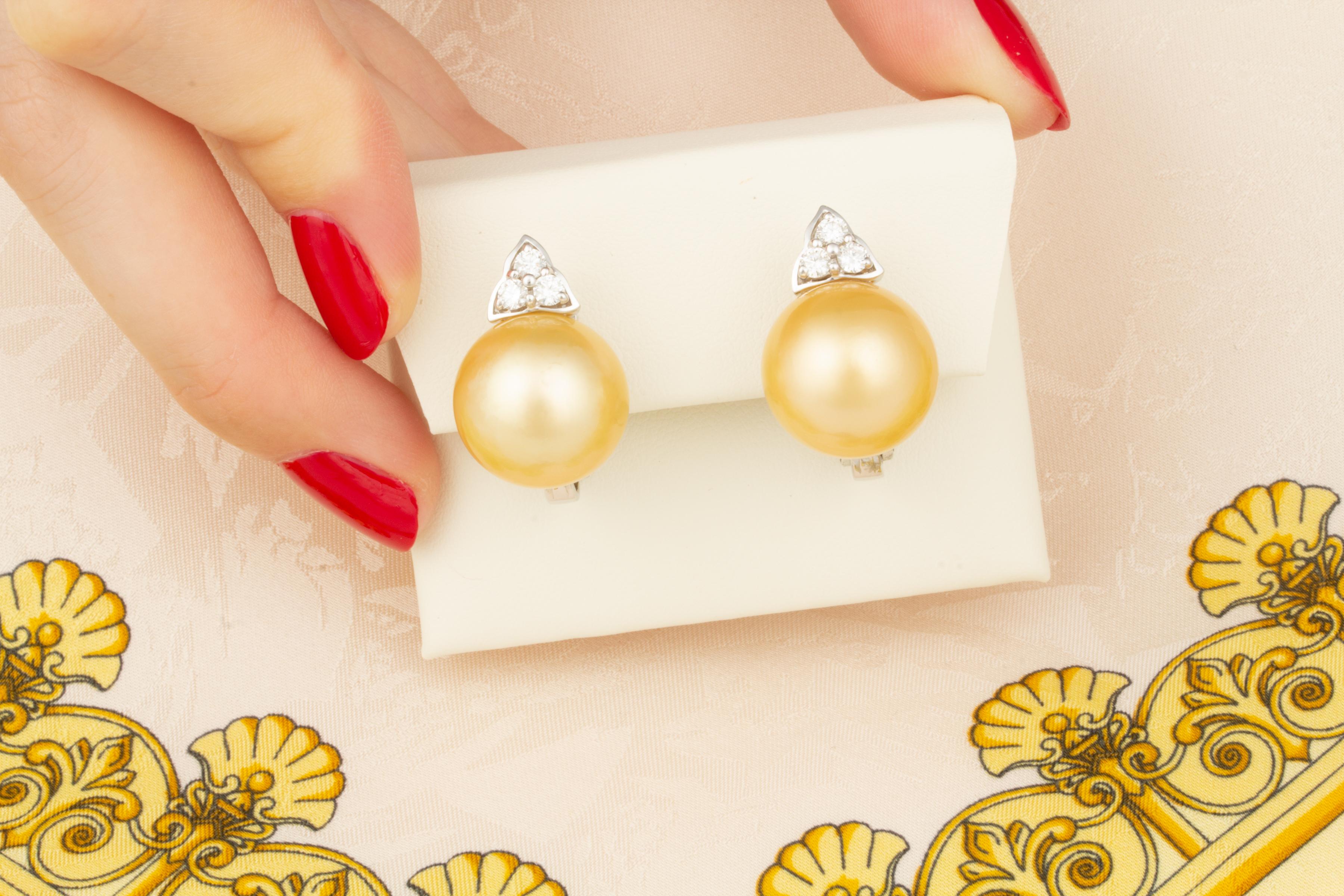 Artist Ella Gafter 16mm Golden Pearl Diamond Clip-on Earrings 