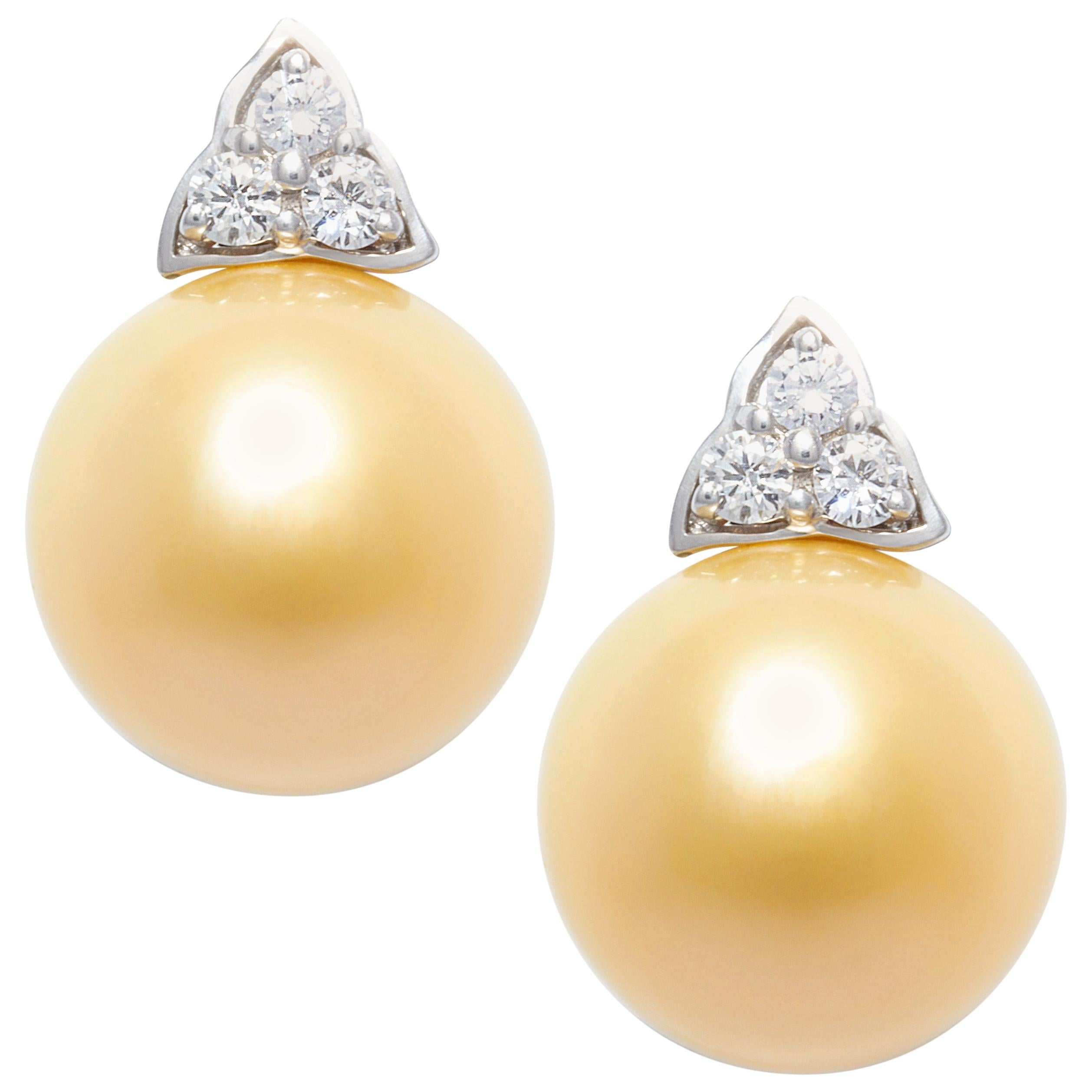 Ella Gafter 16mm Golden Pearl Diamond Clip-on Earrings 