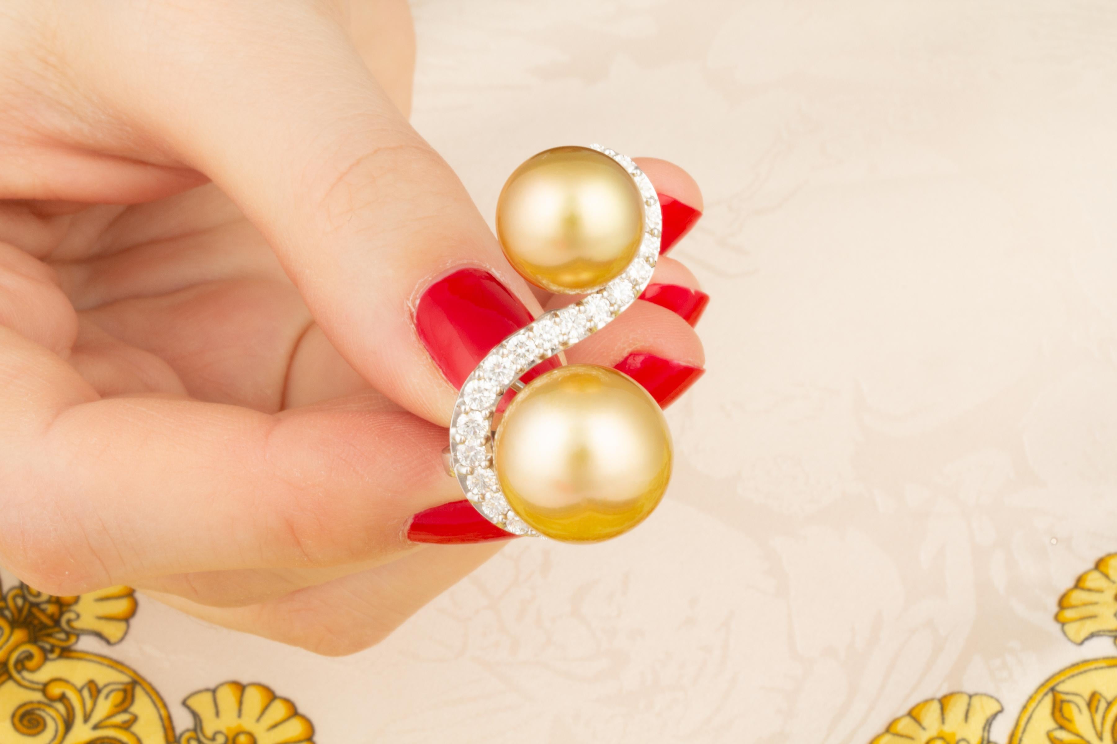 Artist Ella Gafter 15.5mm Golden Pearl Diamond Earrings