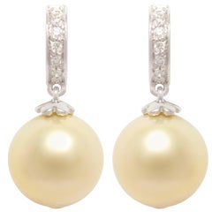 Ella Gafter 12mm Golden Pearl Diamond Drop Earrings