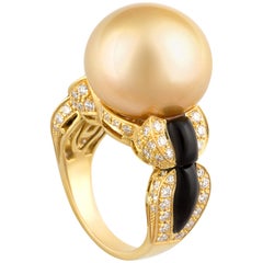 Ella Gafter 16mm Golden Pearl Diamond Onyx Ring 