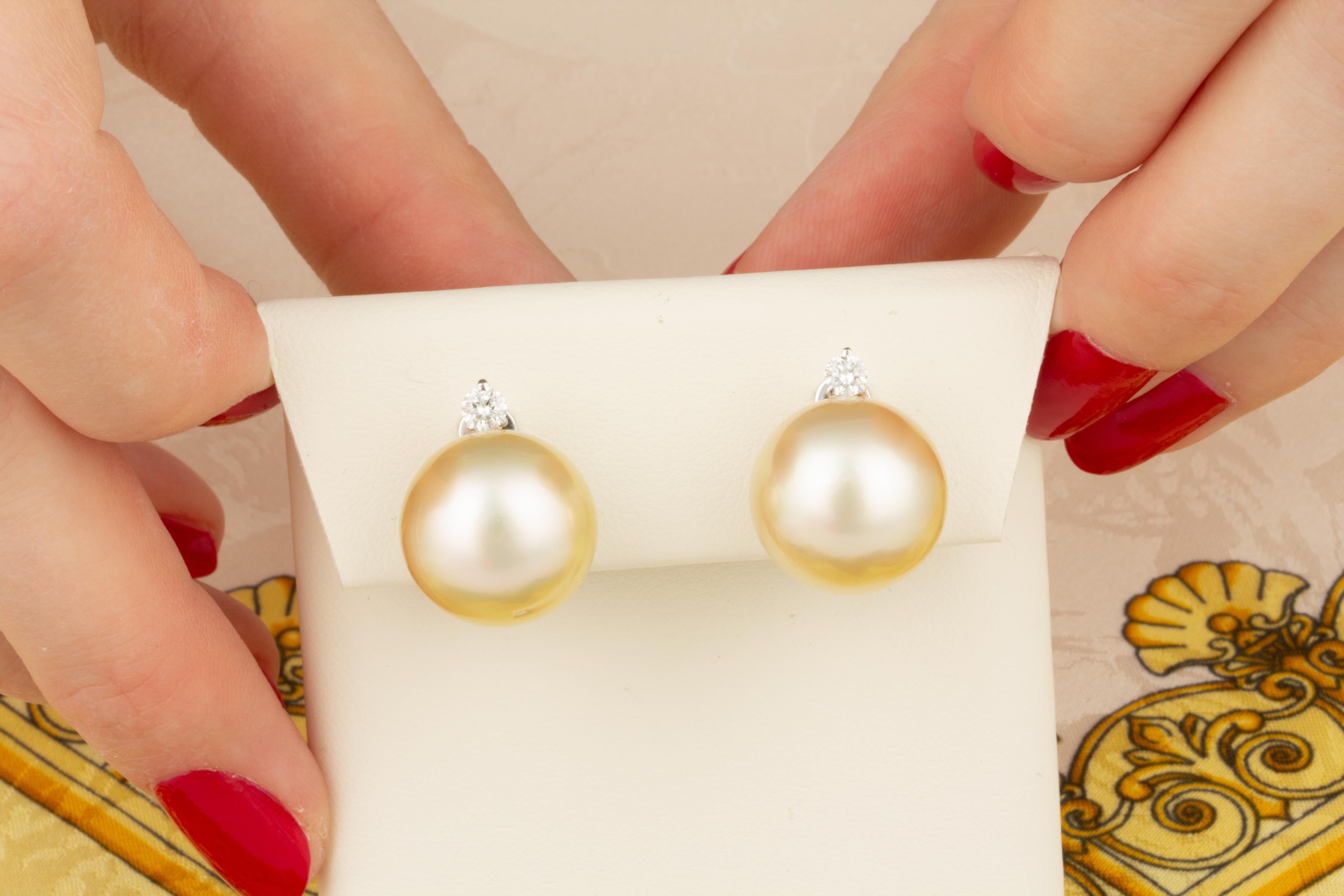 Artist Ella Gafter Golden South Sea Pearl and Diamond Stud Earrings