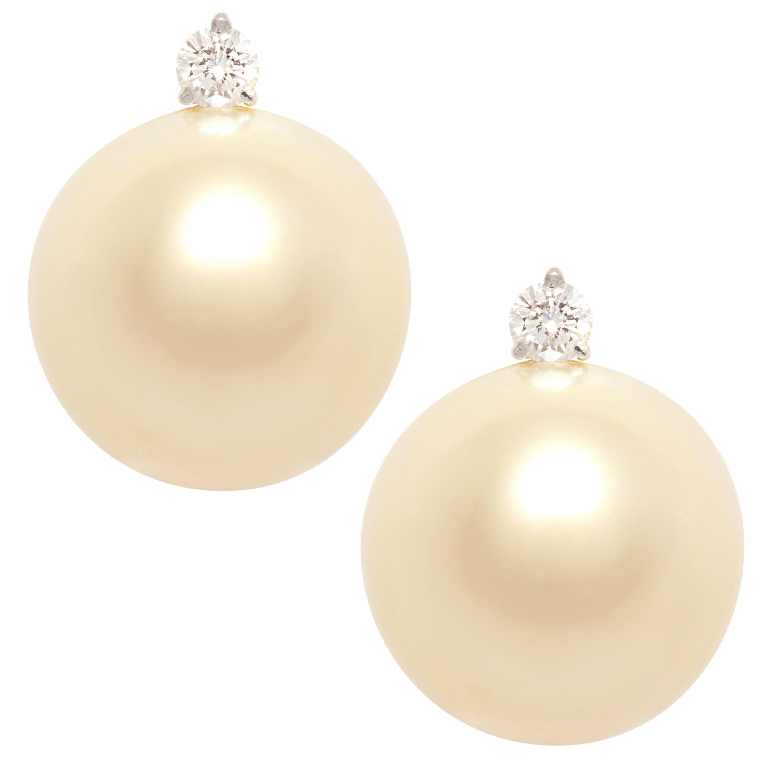 Ella Gafter Golden South Sea Pearl and Diamond Stud Earrings