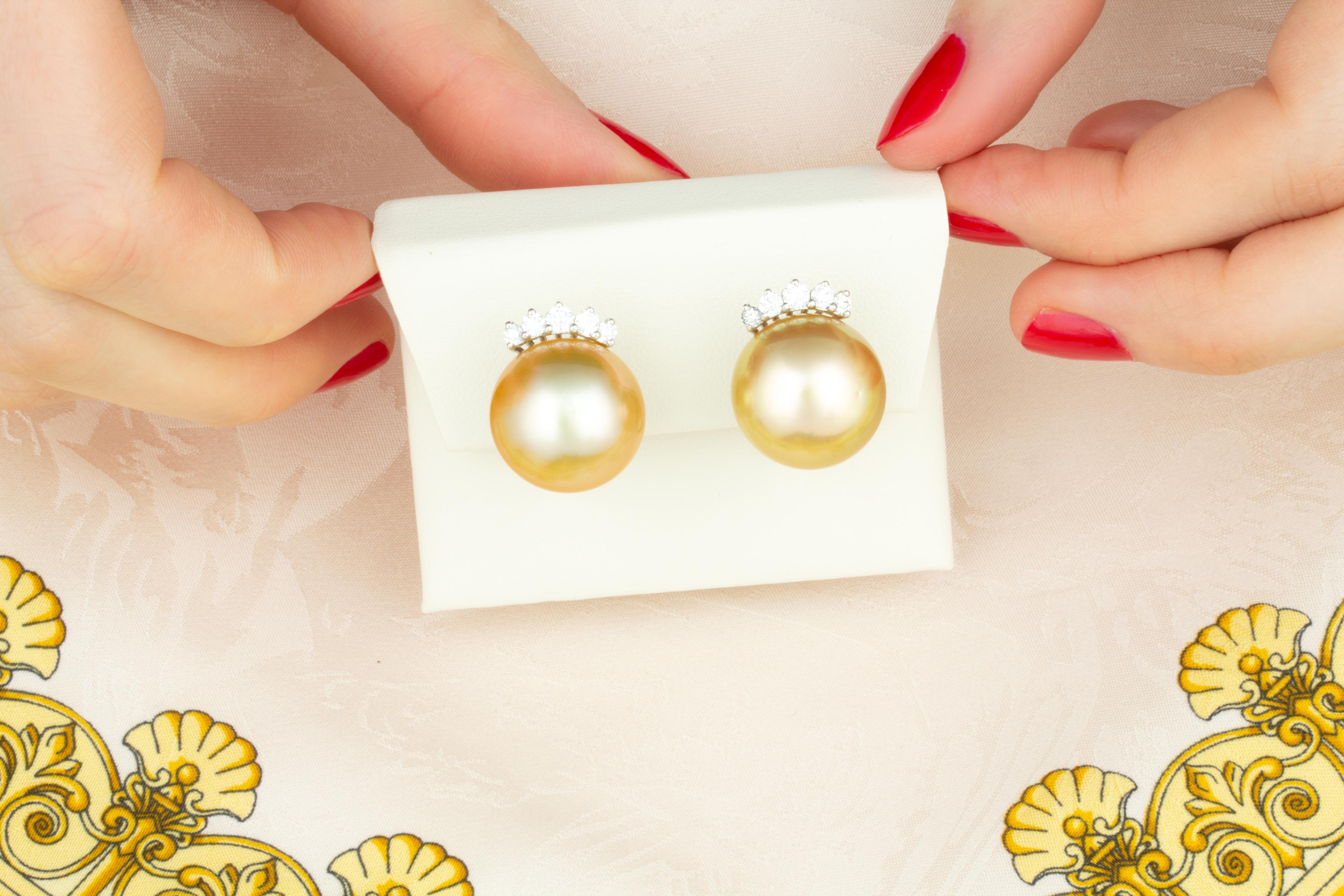Artist Ella Gafter Golden Pearl Diamond Clip-on Earrings For Sale