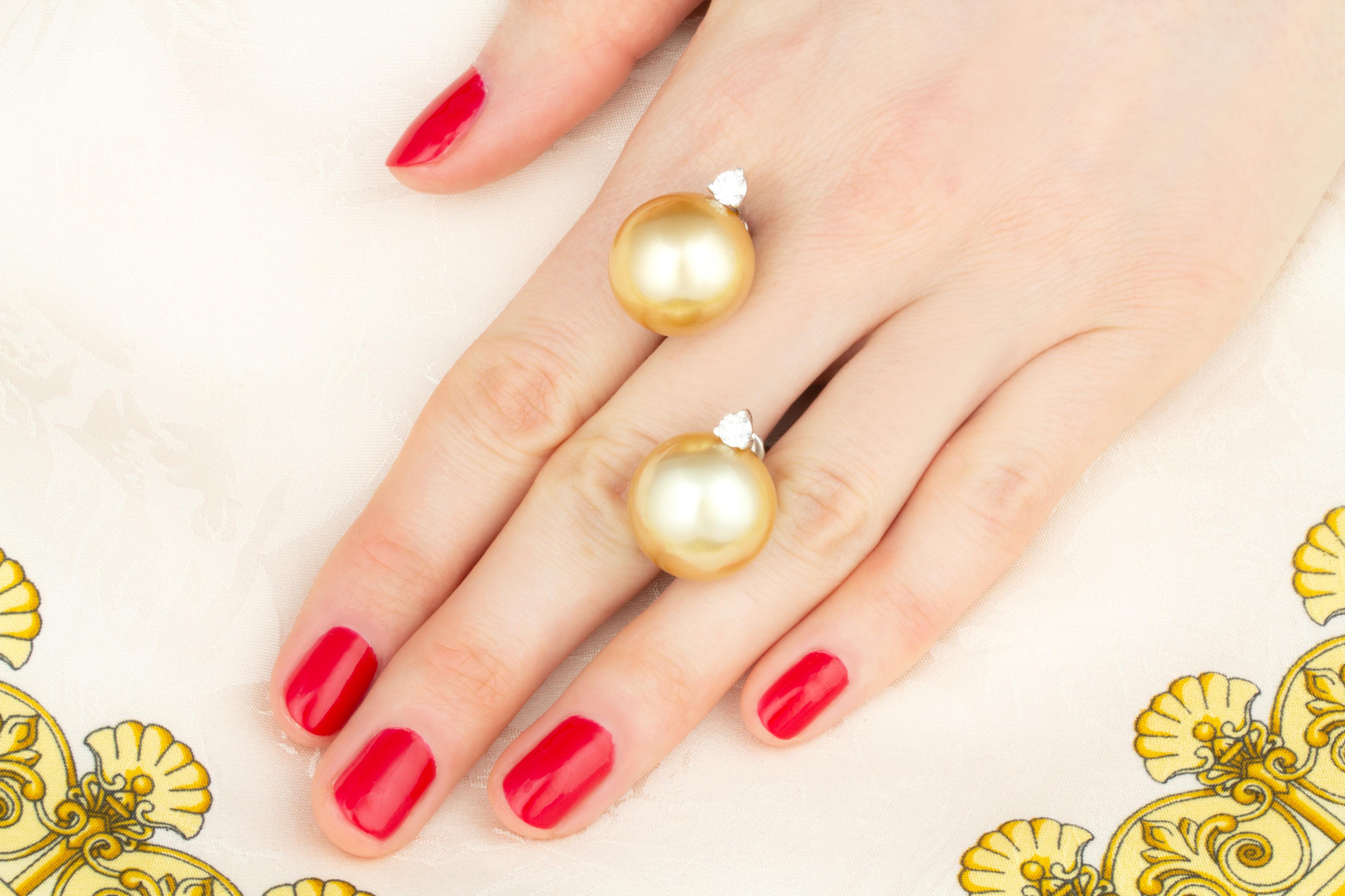Artist Ella Gafter Golden Pearl Diamond Clip-on Earrings For Sale