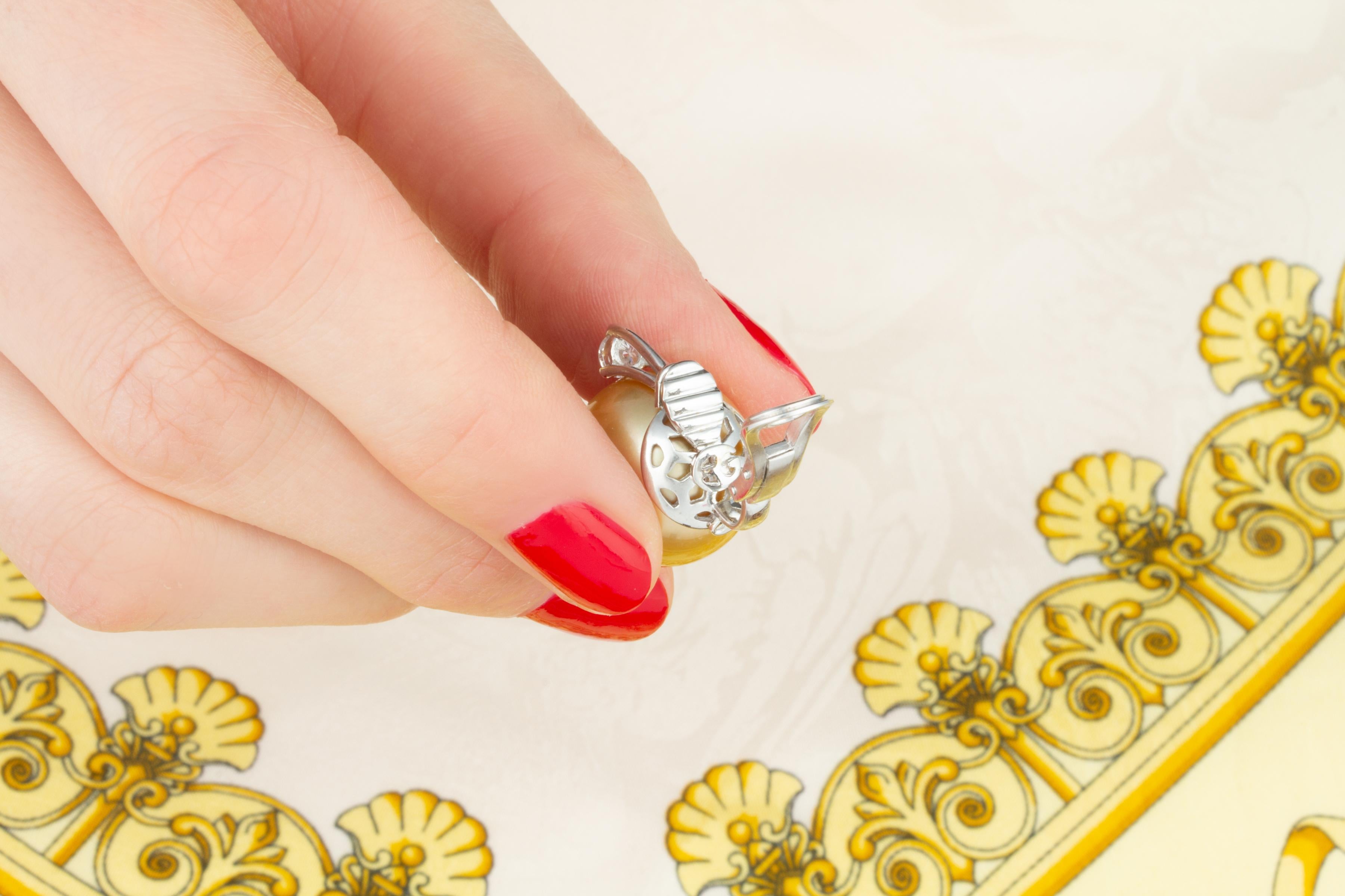 Ella Gafter Golden Pearl Diamond Clip-on Earrings For Sale 1
