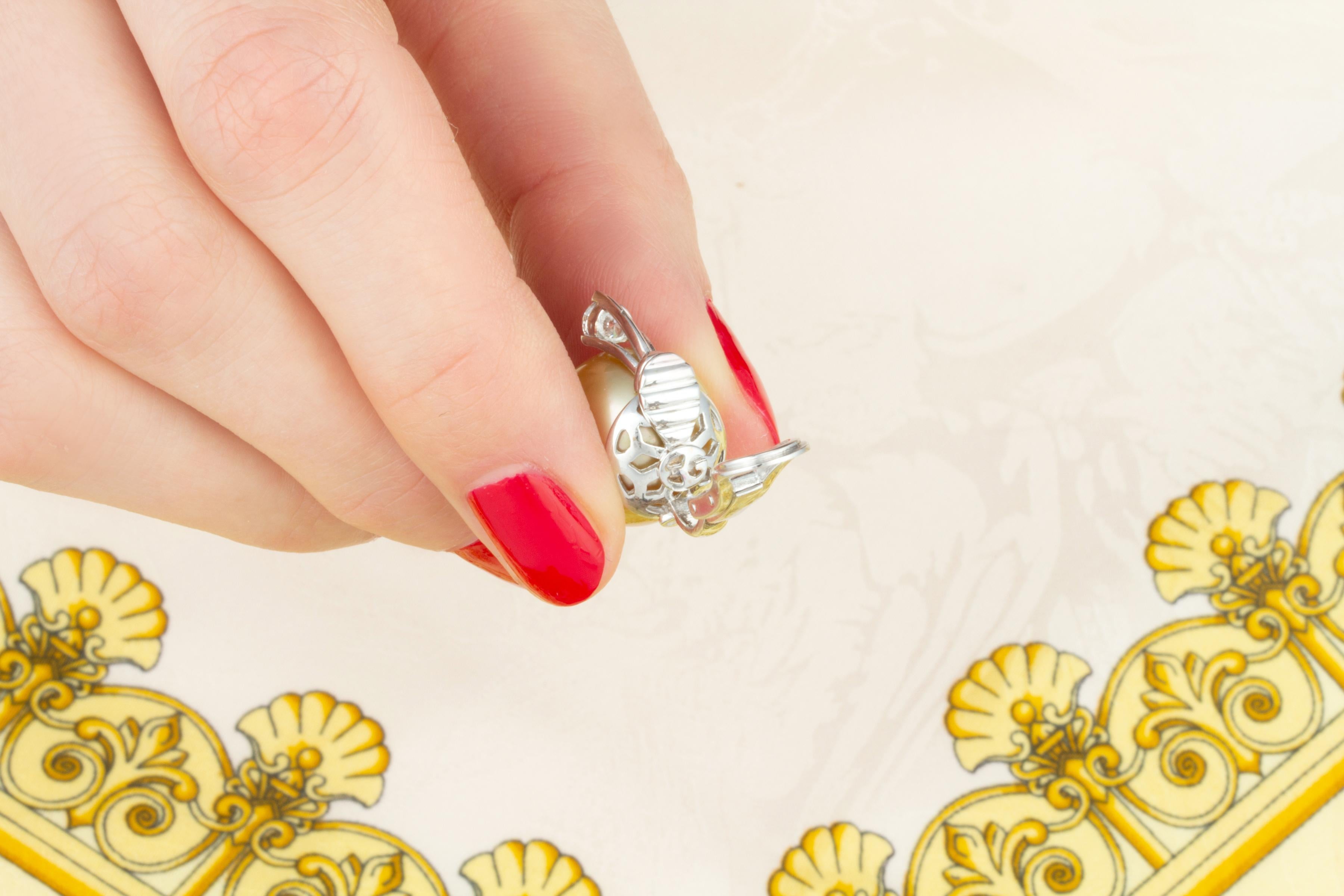 Ella Gafter Golden Pearl Diamond Clip-on Earrings For Sale 1