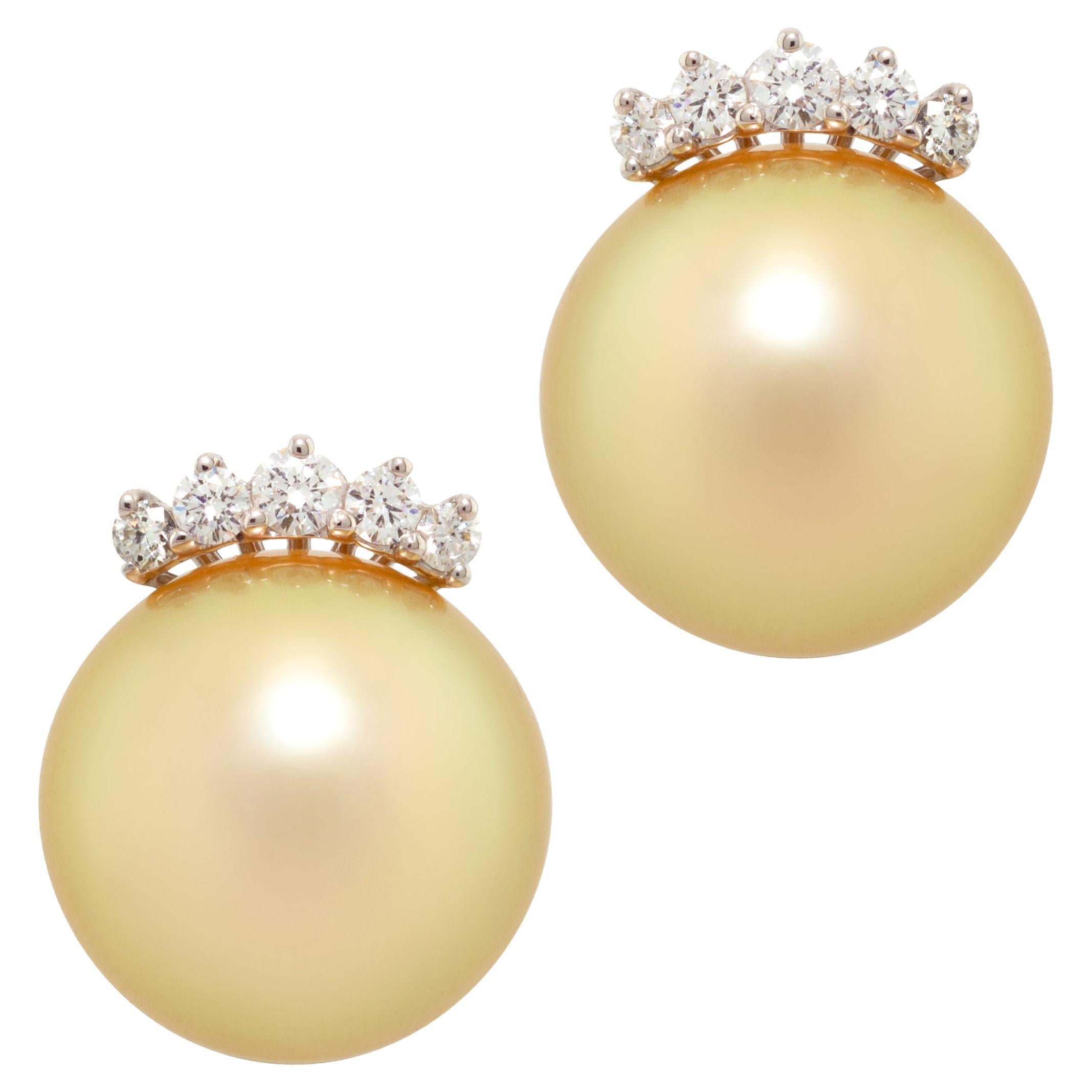 Ella Gafter Golden Pearl Diamond Clip-on Earrings For Sale