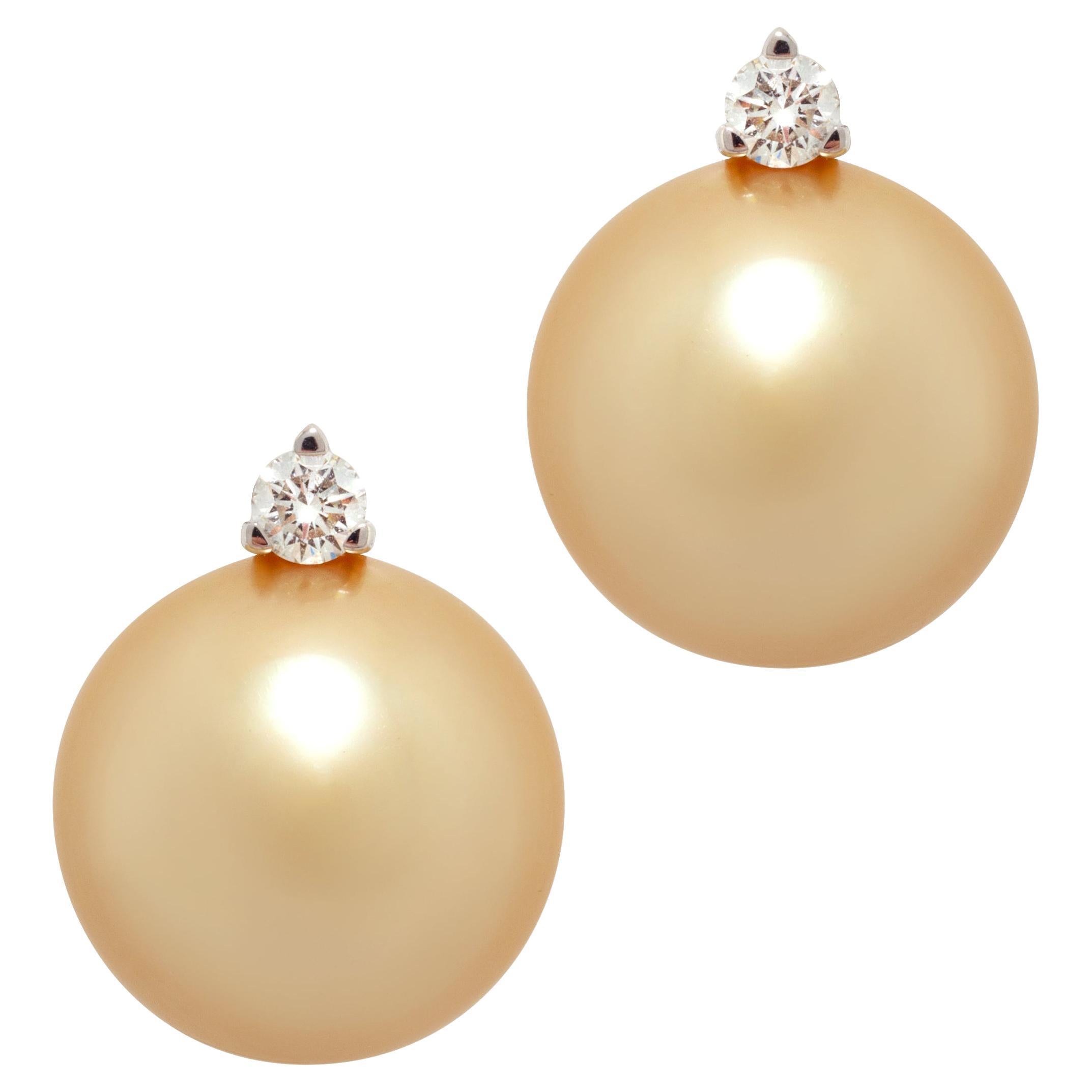 Ella Gafter Golden Pearl Diamond Clip-on Earrings For Sale