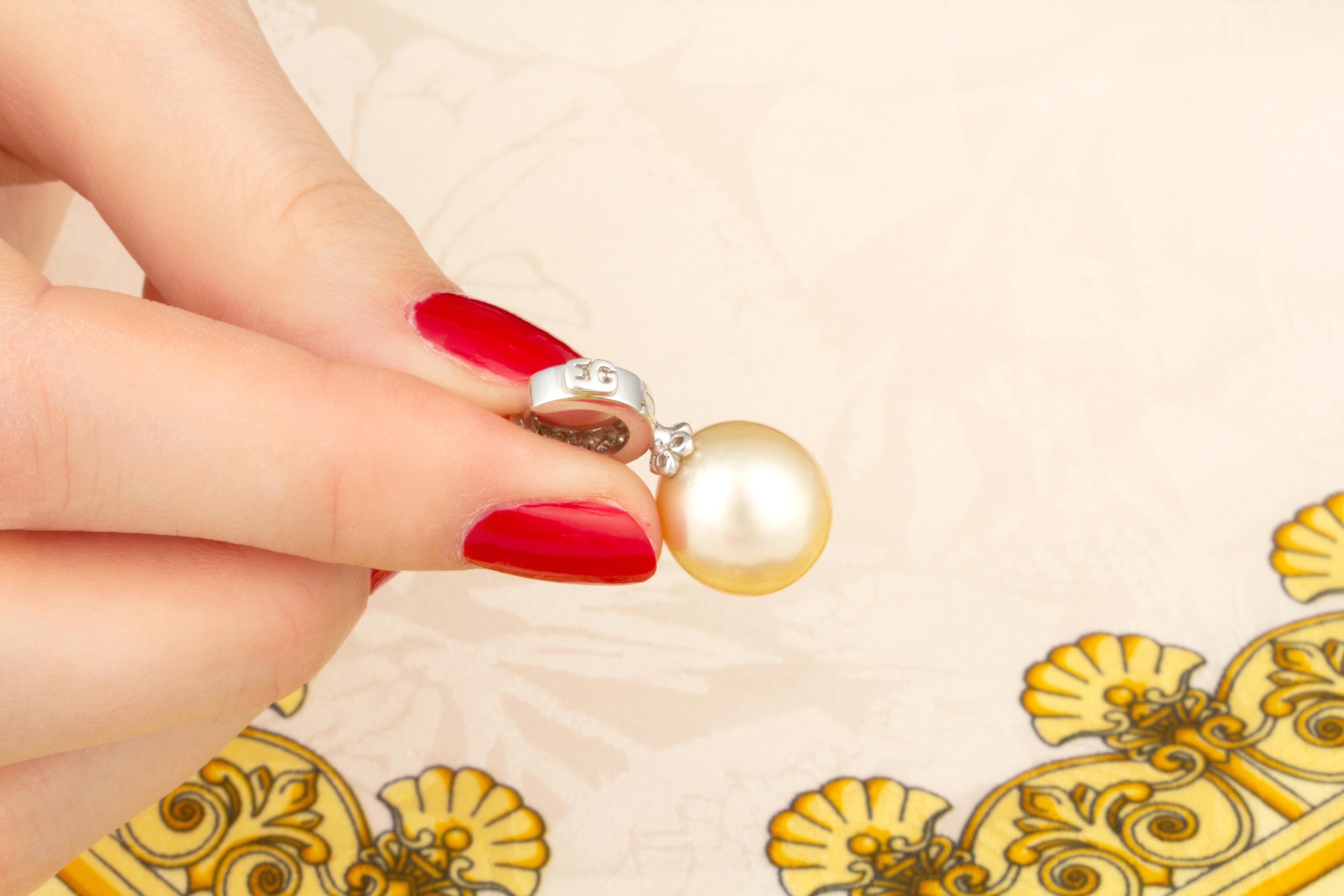 Brilliant Cut Ella Gafter Golden Pearl Diamond Earrings For Sale