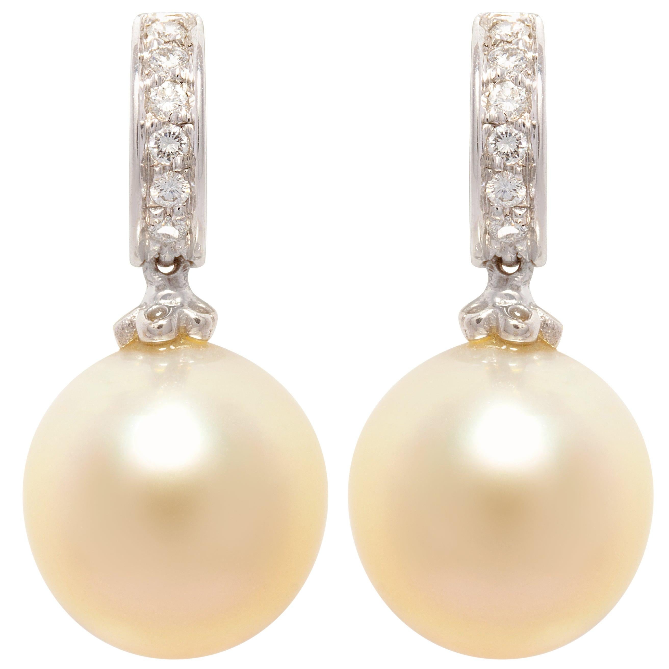 Ella Gafter Golden Pearl Diamond Earrings For Sale