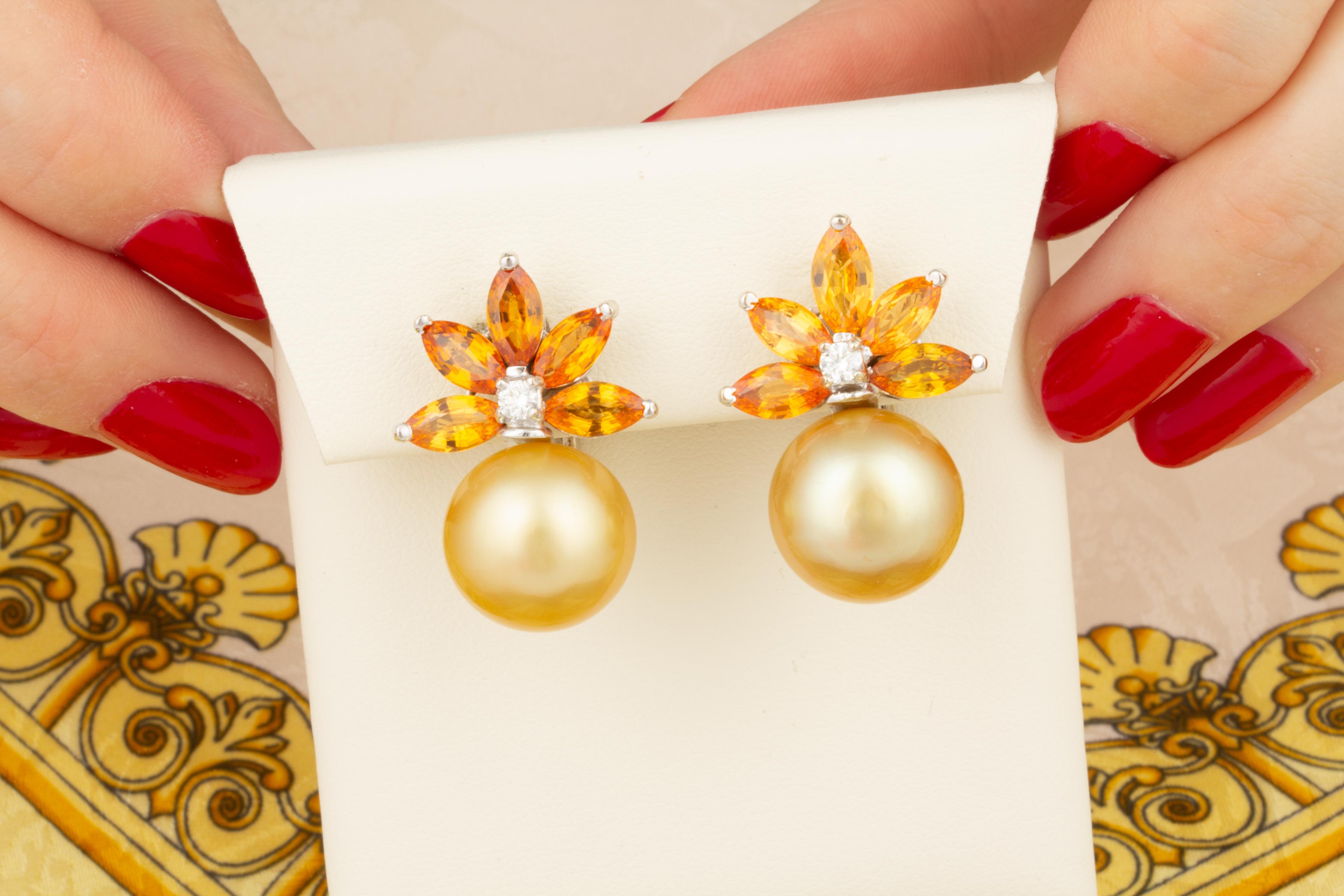Artist Ella Gafter Golden Pearl Sapphire Earrings For Sale