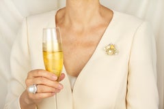 Bee Brooch Pin Golden Pearl Yellow Sapphire Diamonds Design by Ella Gafter