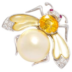 Ella Gafter Bee Pearl Diamonds Pin Brooch