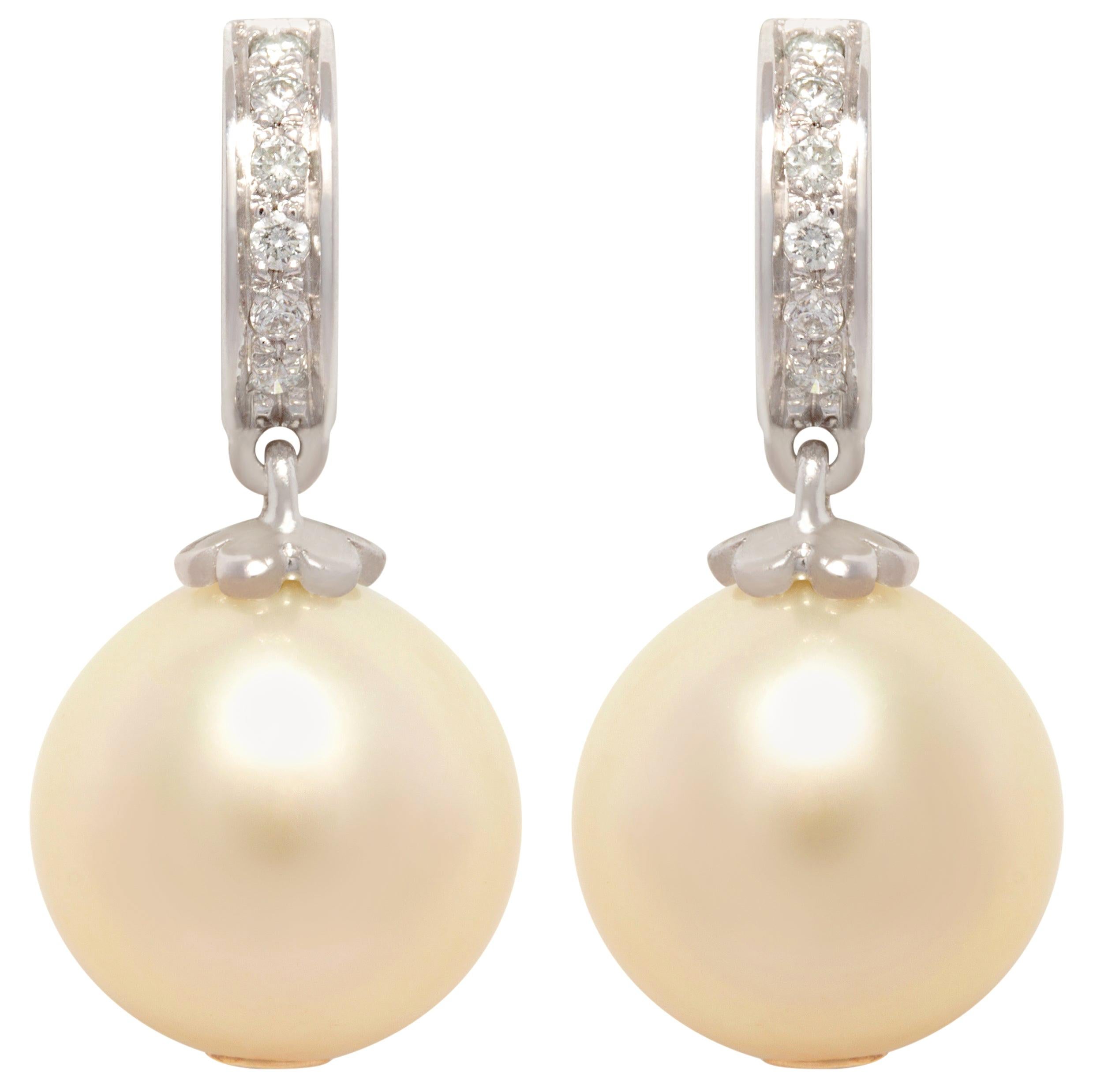 Ella Gafter Golden Pearl Drop Earrings For Sale