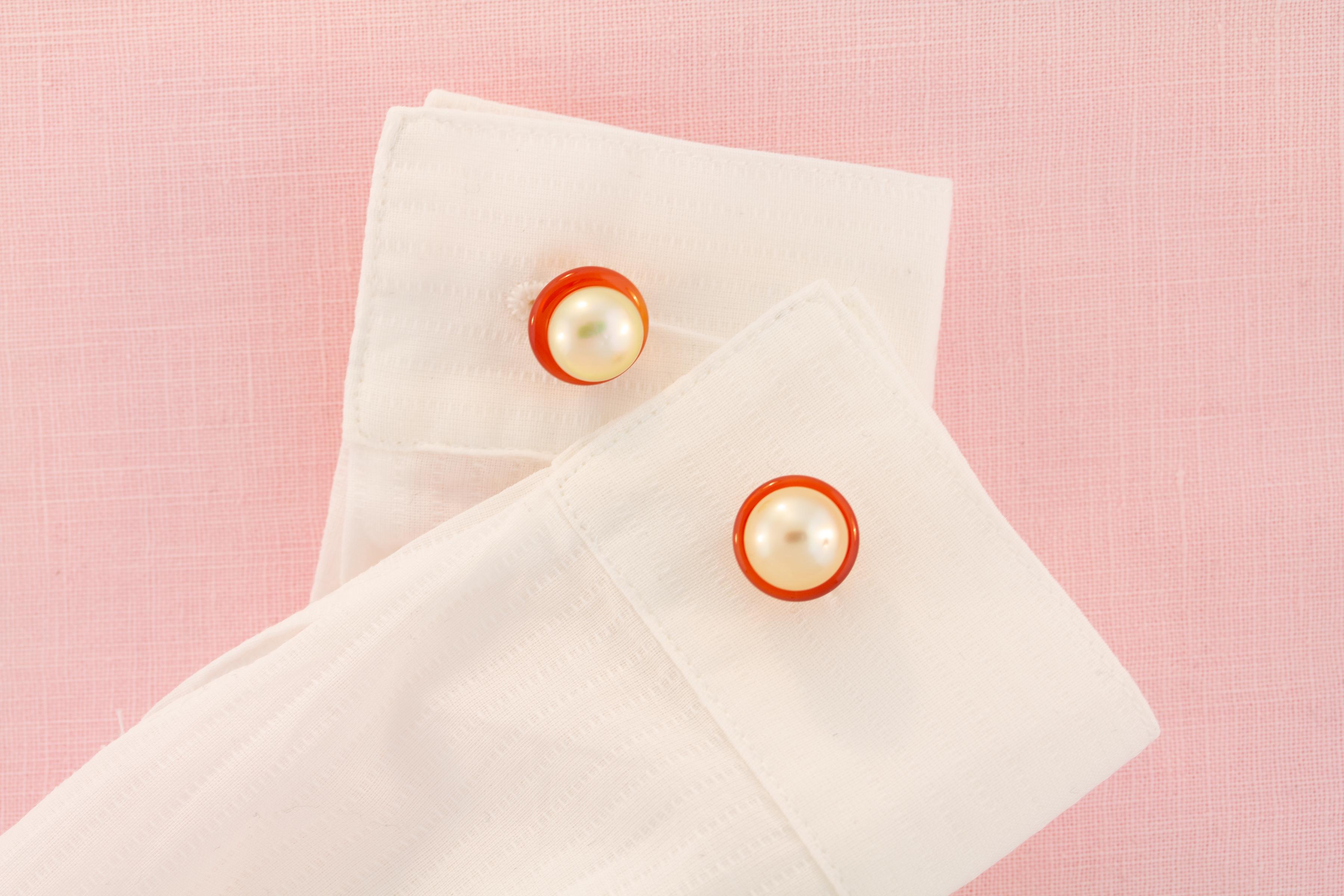 Artist Golden Pearl and Jadeite Lady’s Cufflinks 18k Gold Design by Ella Gafter For Sale