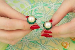 Golden Pearl and Jadeite Lady’s Cufflinks 18k Gold Design by Ella Gafter