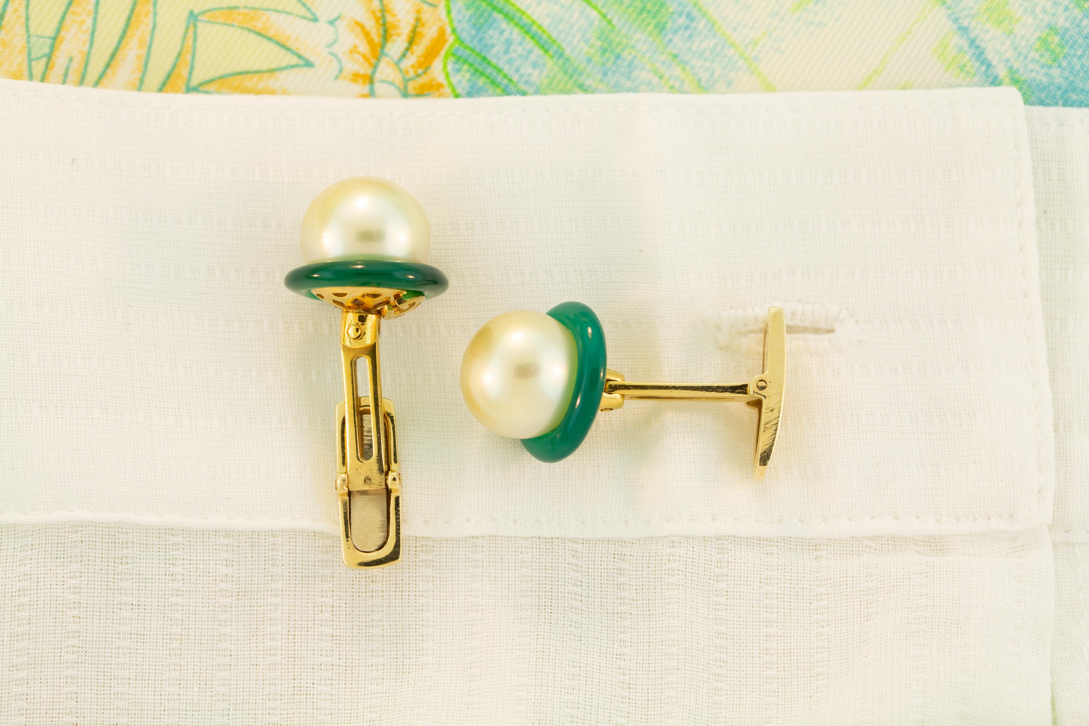 Goldene Perle und Jadeit Manschettenknöpfe für Damen 18k Gold Design/One von Ella Gafter im Angebot 2