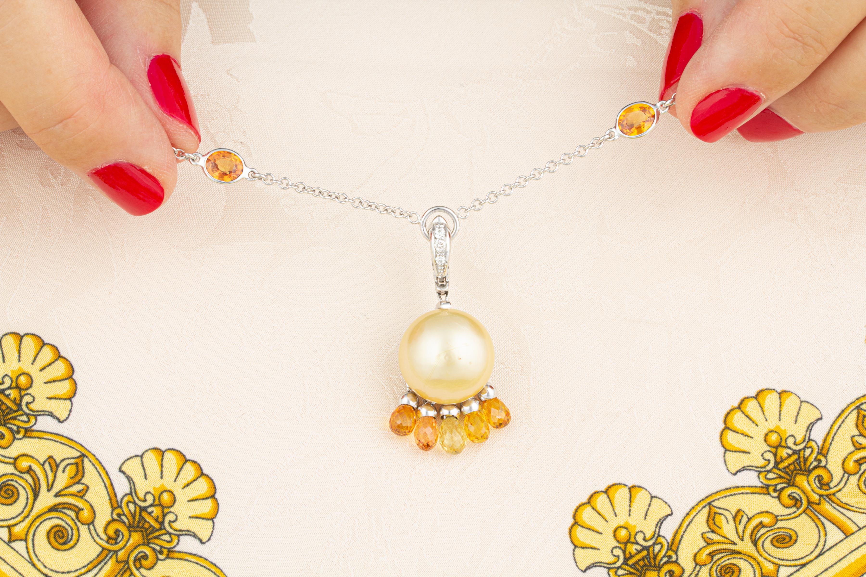 Briolette Cut Ella Gafter Golden Pearl Necklace For Sale