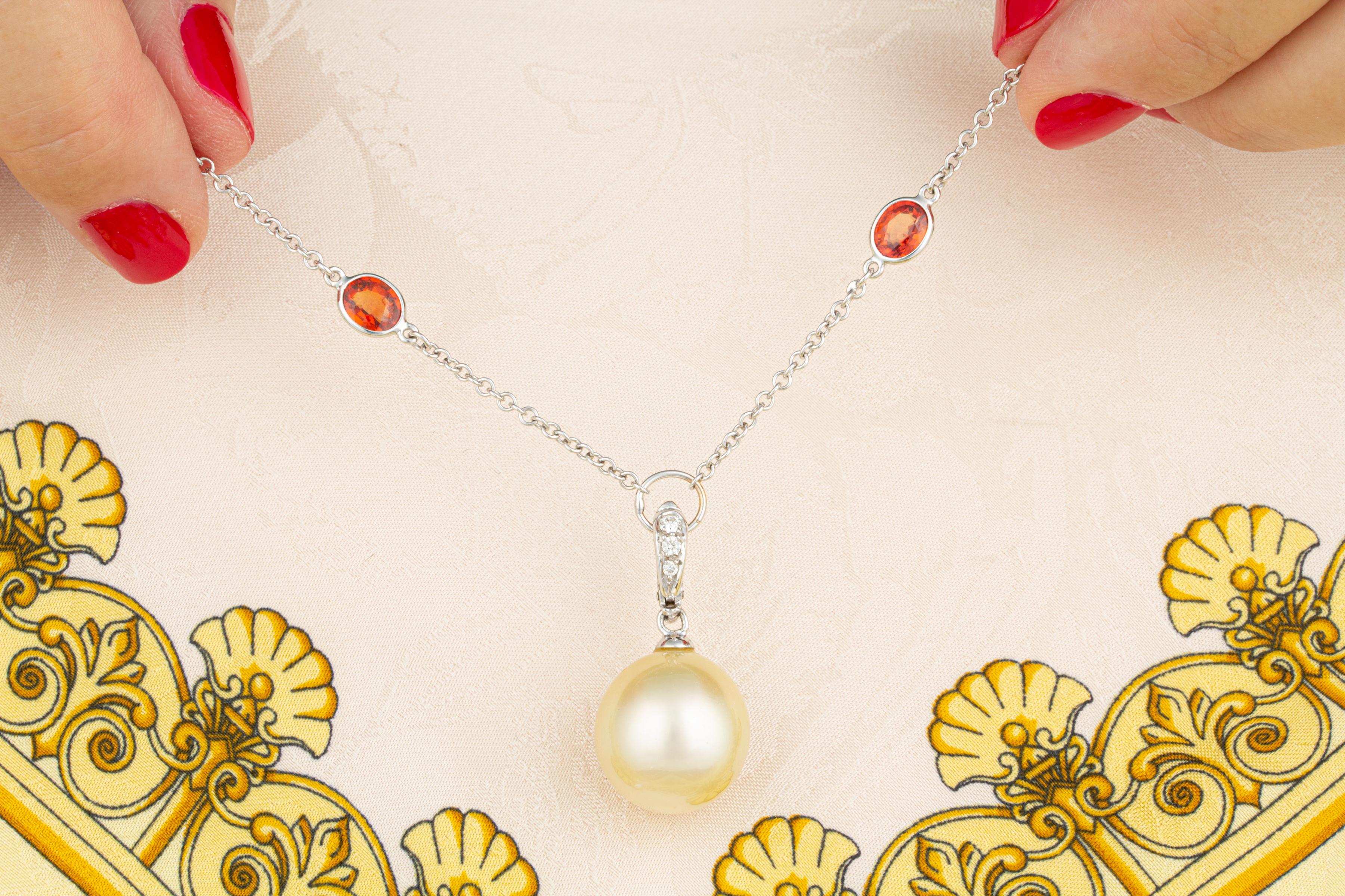 Round Cut Ella Gafter Golden Pearl Sapphire Diamond Pendant For Sale