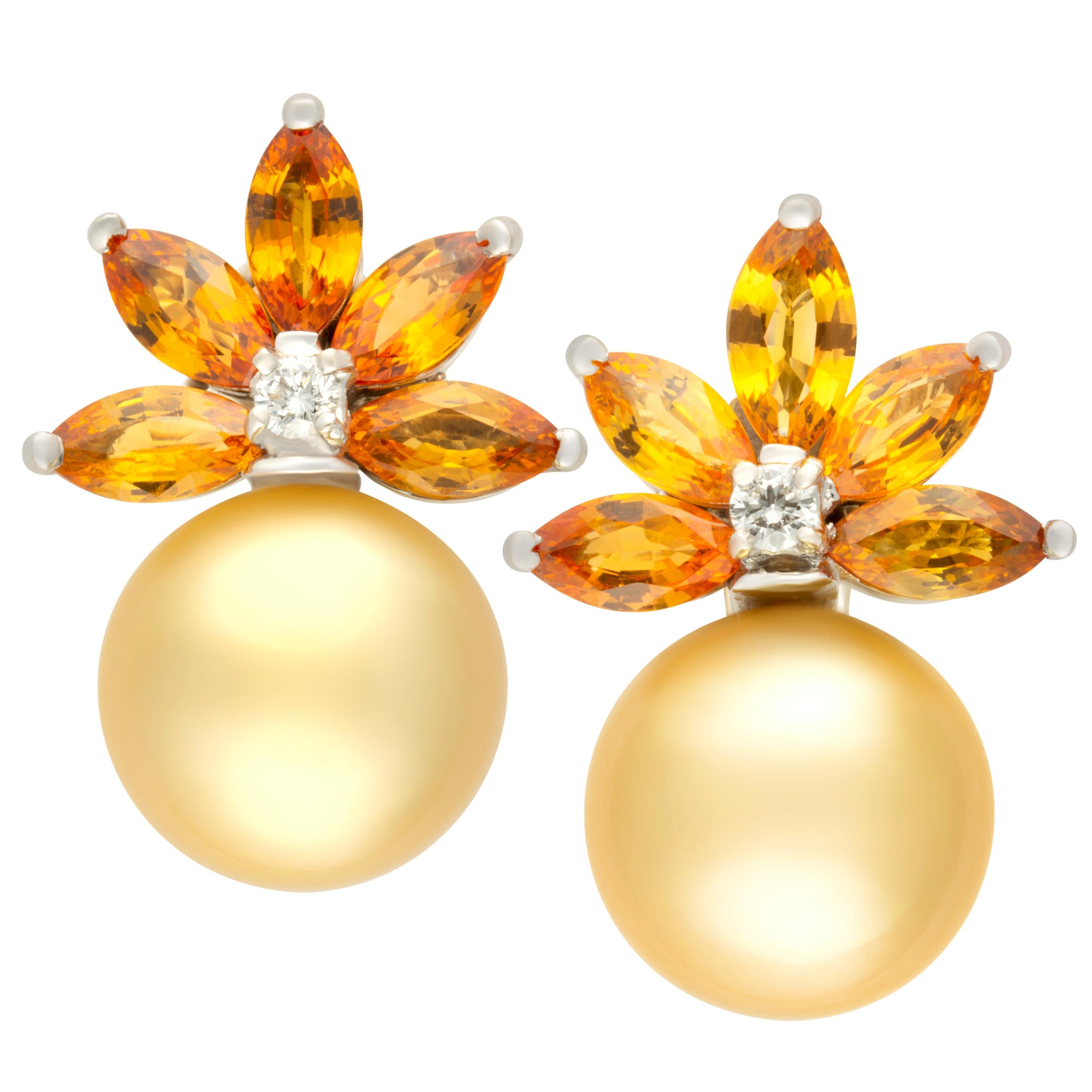 Ella Gafter Goldene Perlen-Saphir-Ohrringe im Angebot