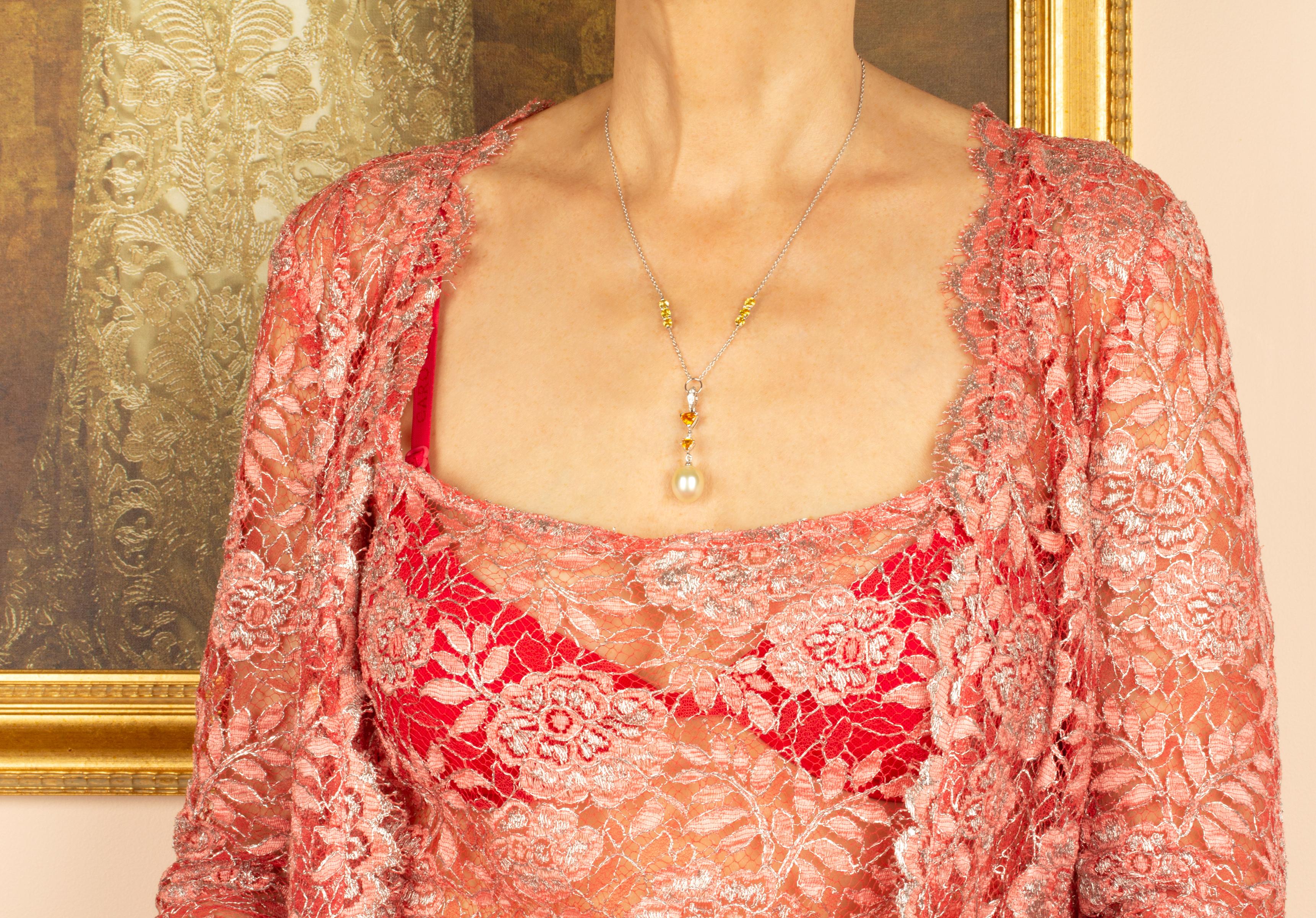 Artist Ella Gafter Golden Pearl Sapphire Pendant Necklace For Sale