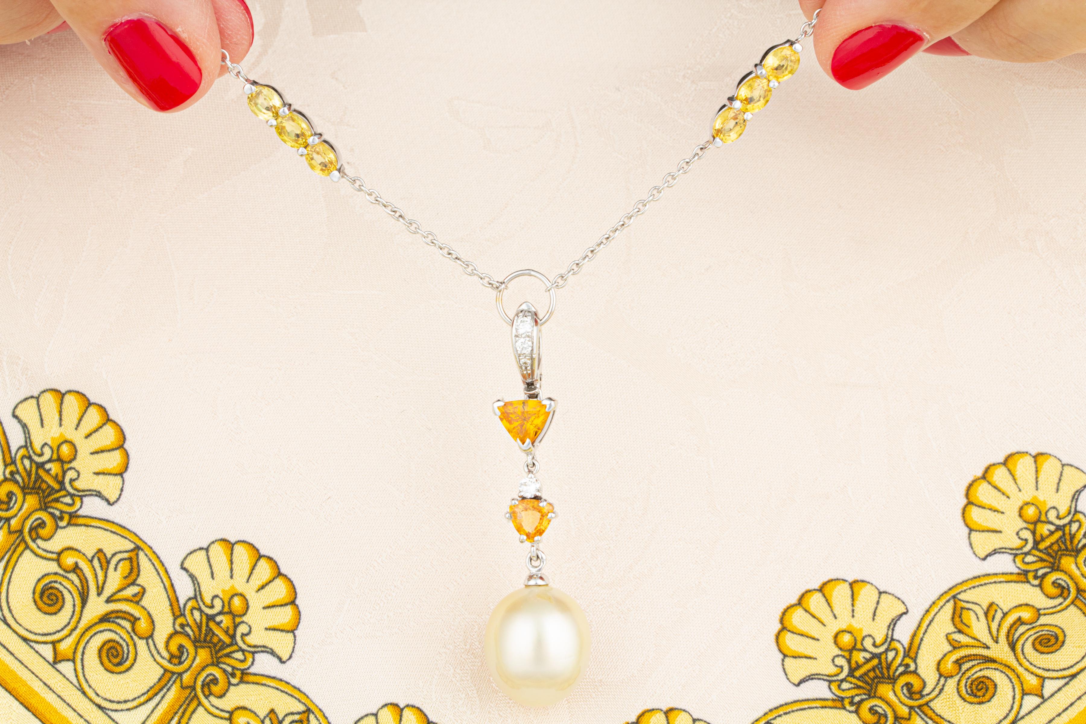 Round Cut Ella Gafter Golden Pearl Sapphire Pendant Necklace For Sale