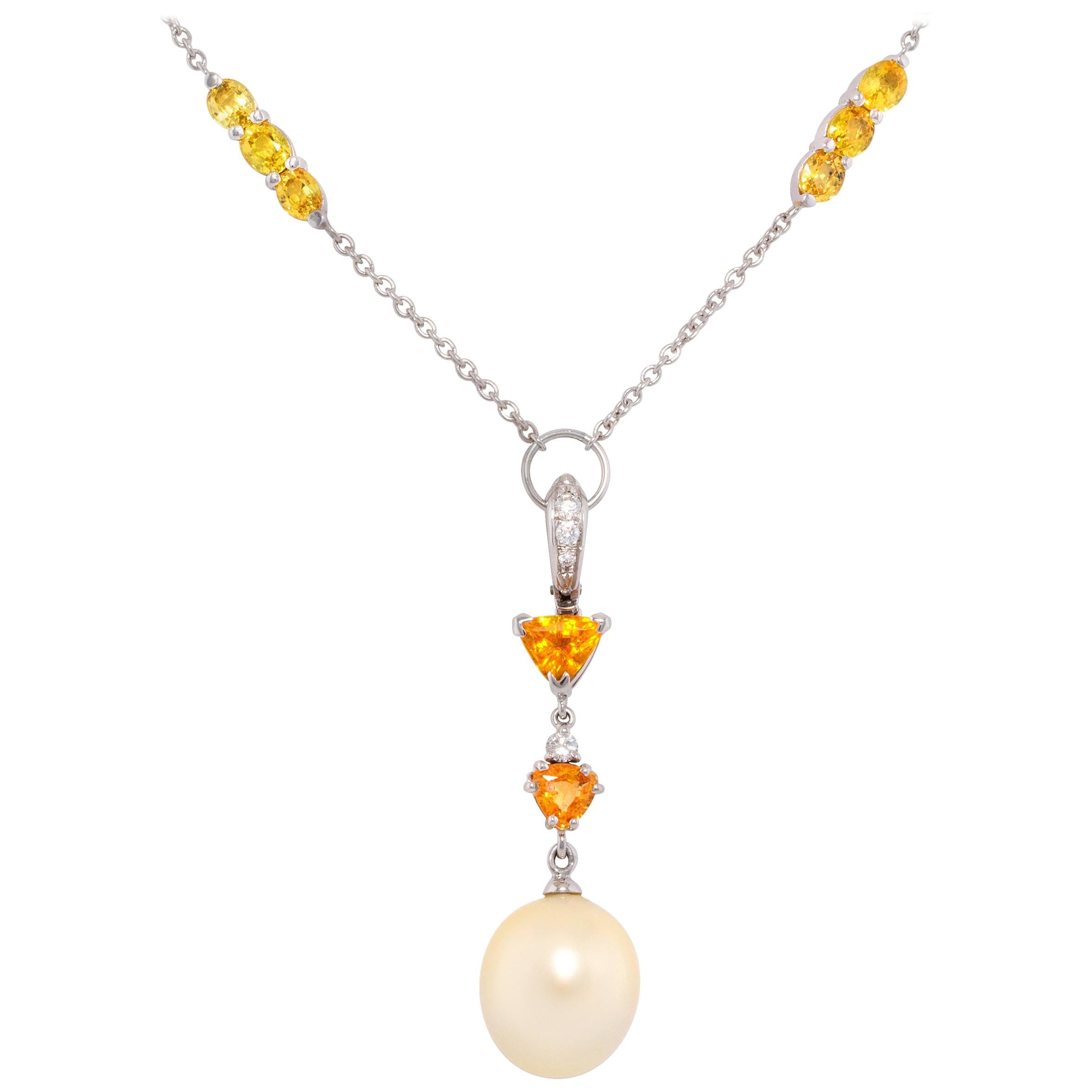 Ella Gafter Golden Pearl Sapphire Pendant Necklace