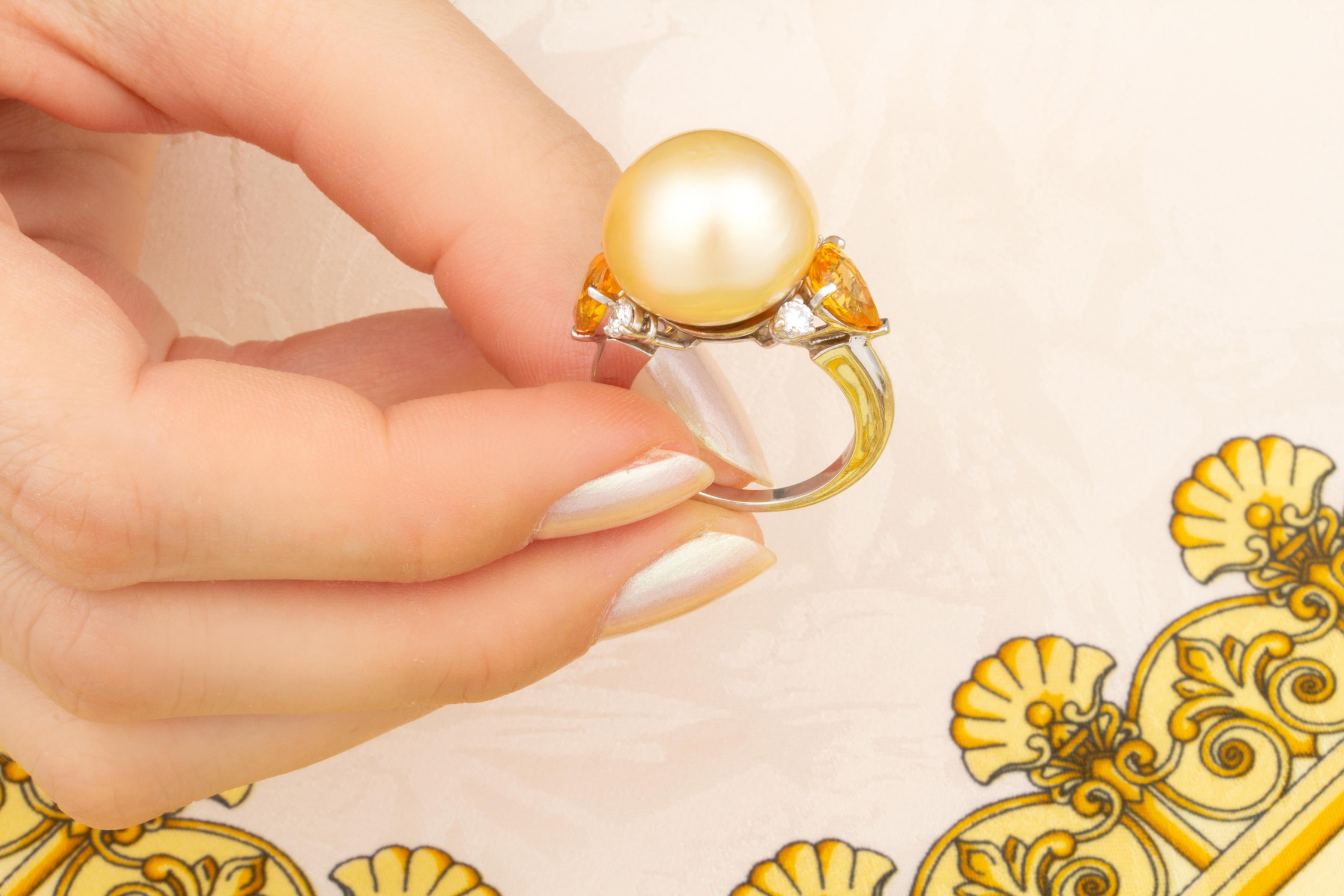 Cocktail perle dorée saphir jaune saphir diamant  Am designs/One par Ella Gafter Neuf - En vente à New York, NY