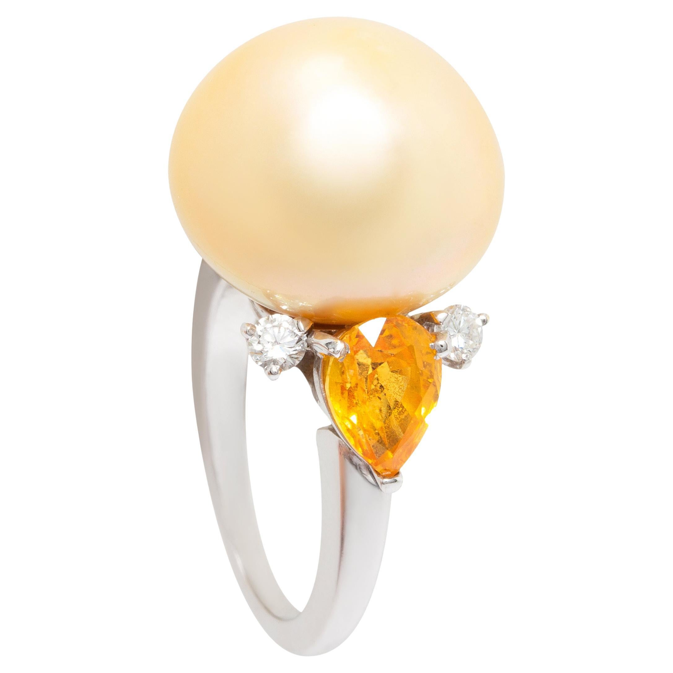 Golden Pearl Yellow Sapphire Diamond Cocktail  Ring Design by Ella Gafter