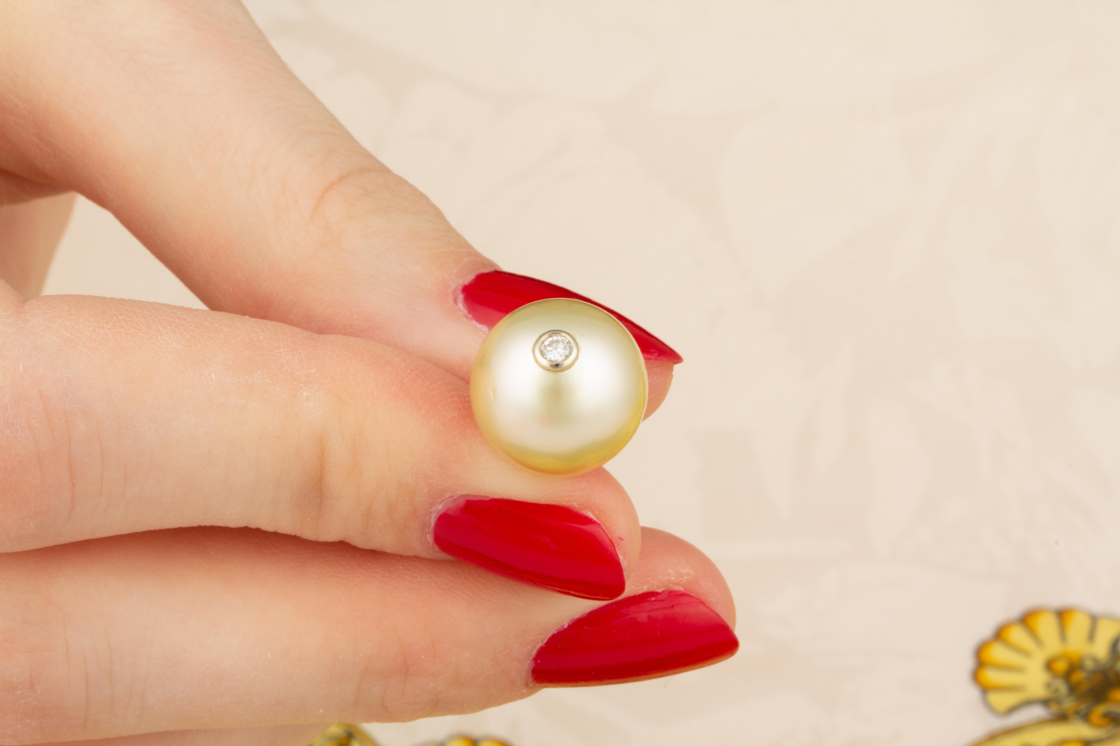 Ella Gafter 12.5mm Pearl Diamond Drop Earrings For Sale 3