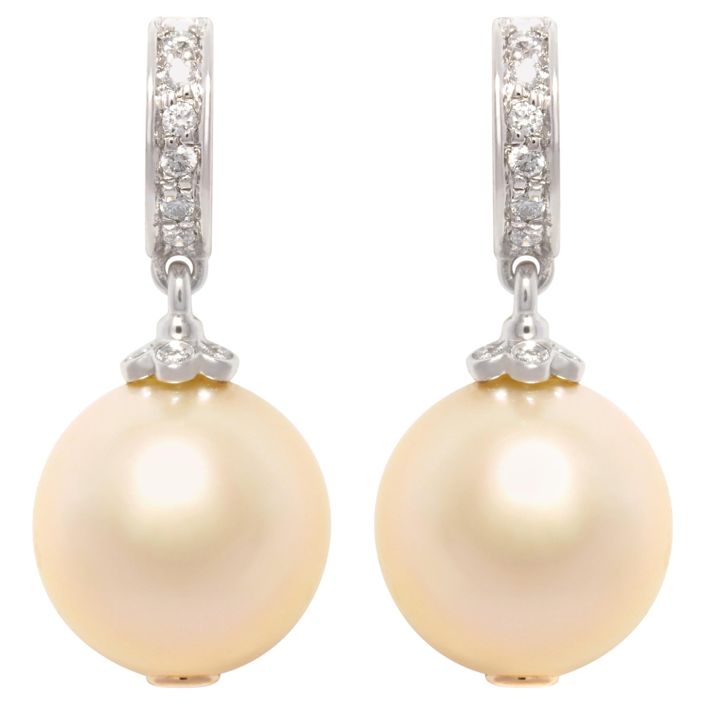 Ella Gafter 12.5mm Pearl Diamond Drop Earrings